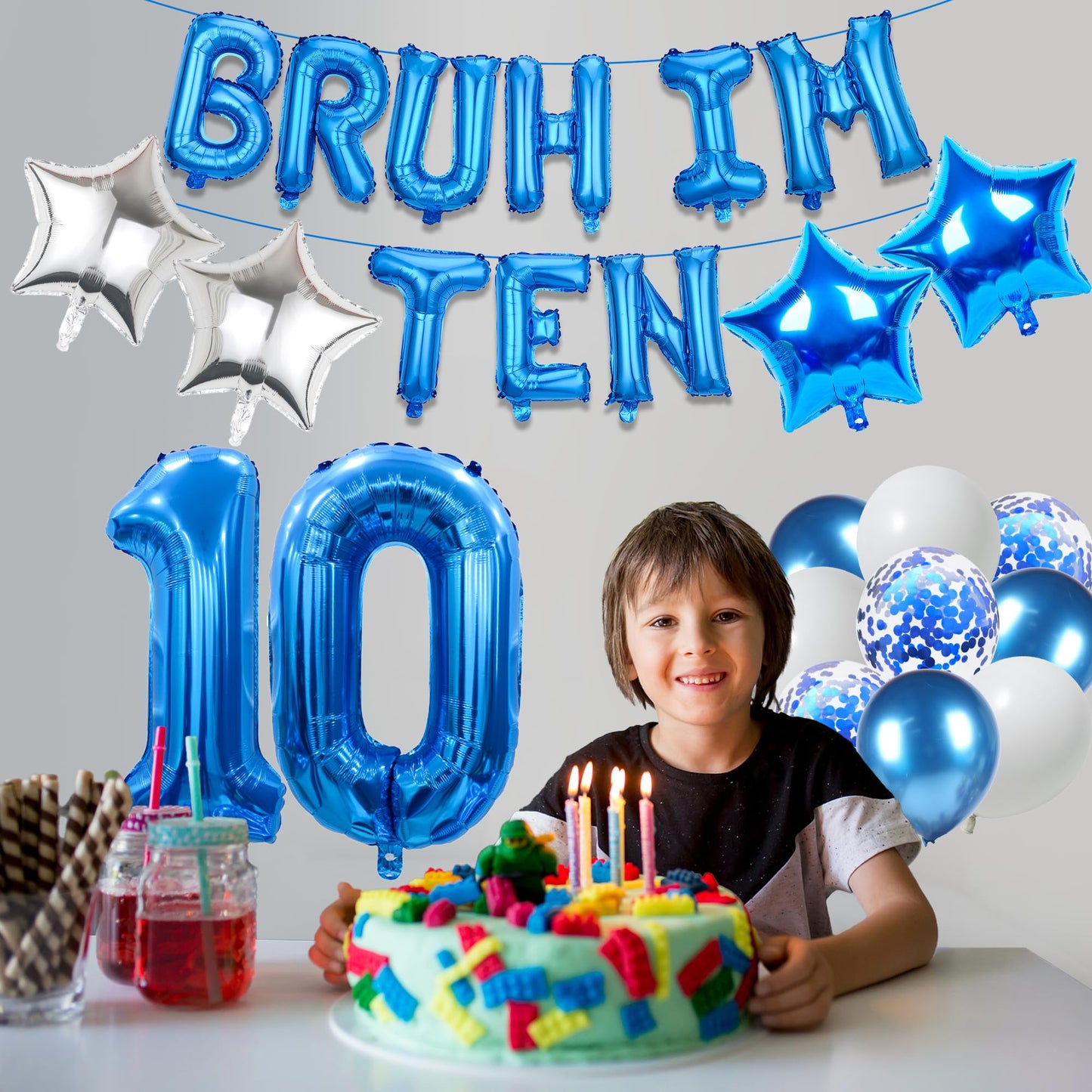 9th Birthday Decoration Balloon Banner - 33 Pcs Blue Bruh Im Nine Letter Banners Number 9 Star Foil Latex Balloons for Boys And Girls Happy Birthday Celebration Party Decor Supplies BST326L