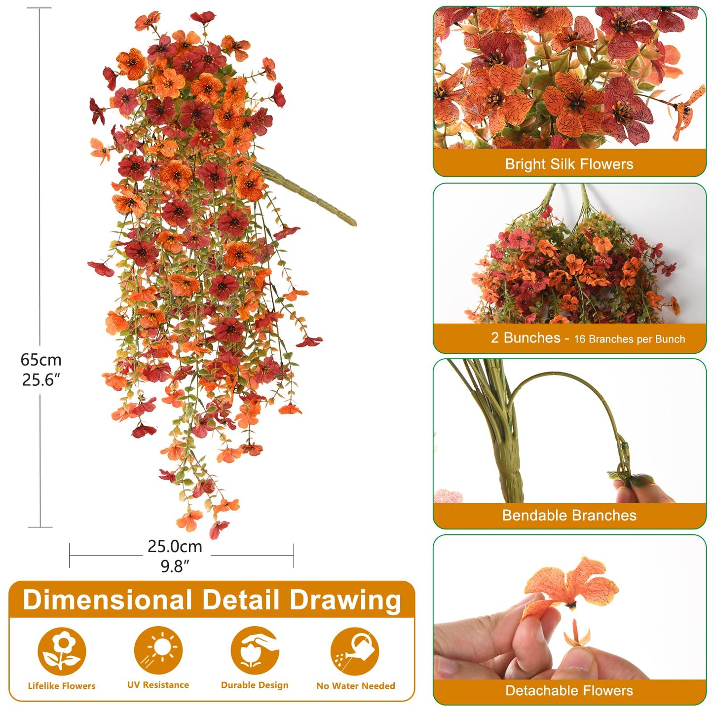 Artificial Hanging Flowers for Outdoor, 2PCS Fake Flowers Faux Silk Daisy with Eucalyptus Leaves, UV Resistant Aritificial Flowers for Spring Home Patio Yard Porch Decor (Light Purple Red) BST202