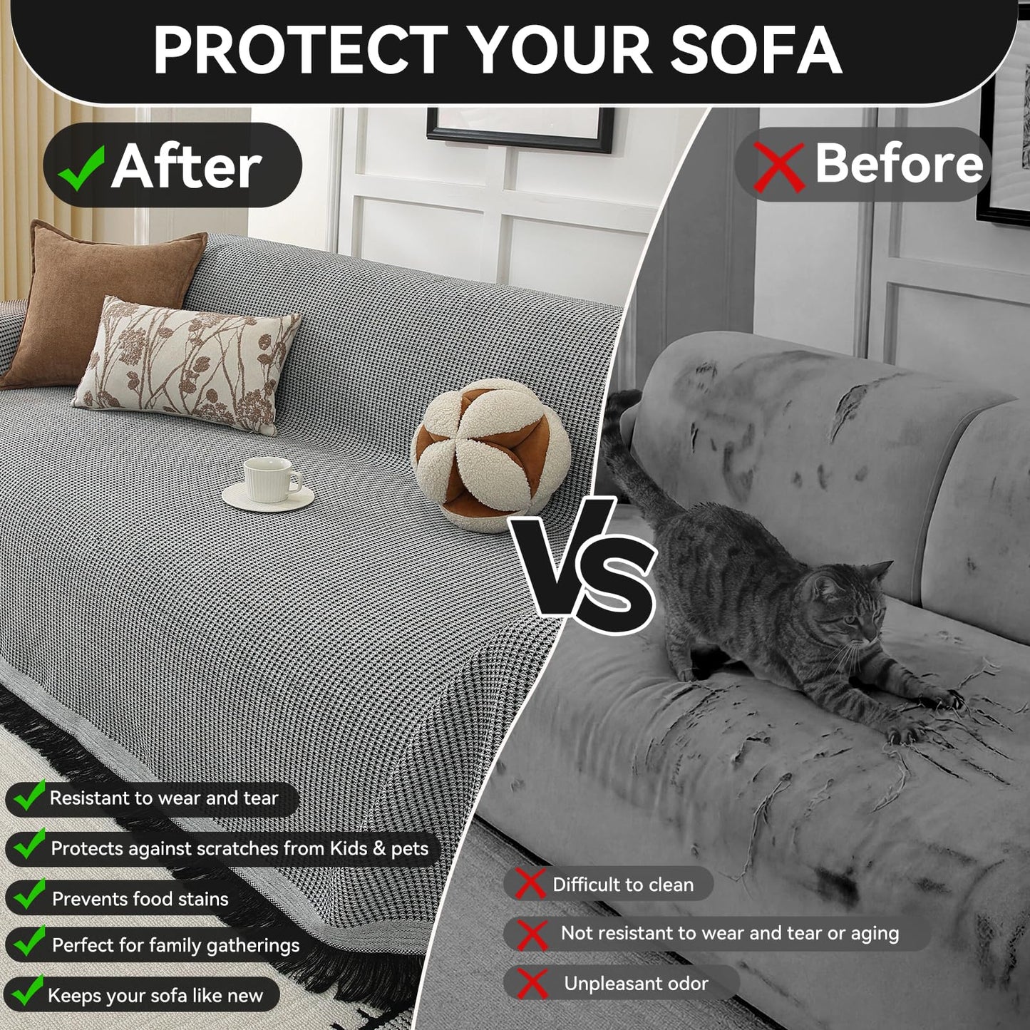 YDKGL Couch Covers Sofa Covers for Sectional Sofa 3 Cushion Sofa Pet Friendly, L Shaped Couch Cover Blanket Washable Non Slip Furniture Protector, Soft Sofa Slipcover for Kids Dogs, Dark Grey 91"x134" BST220