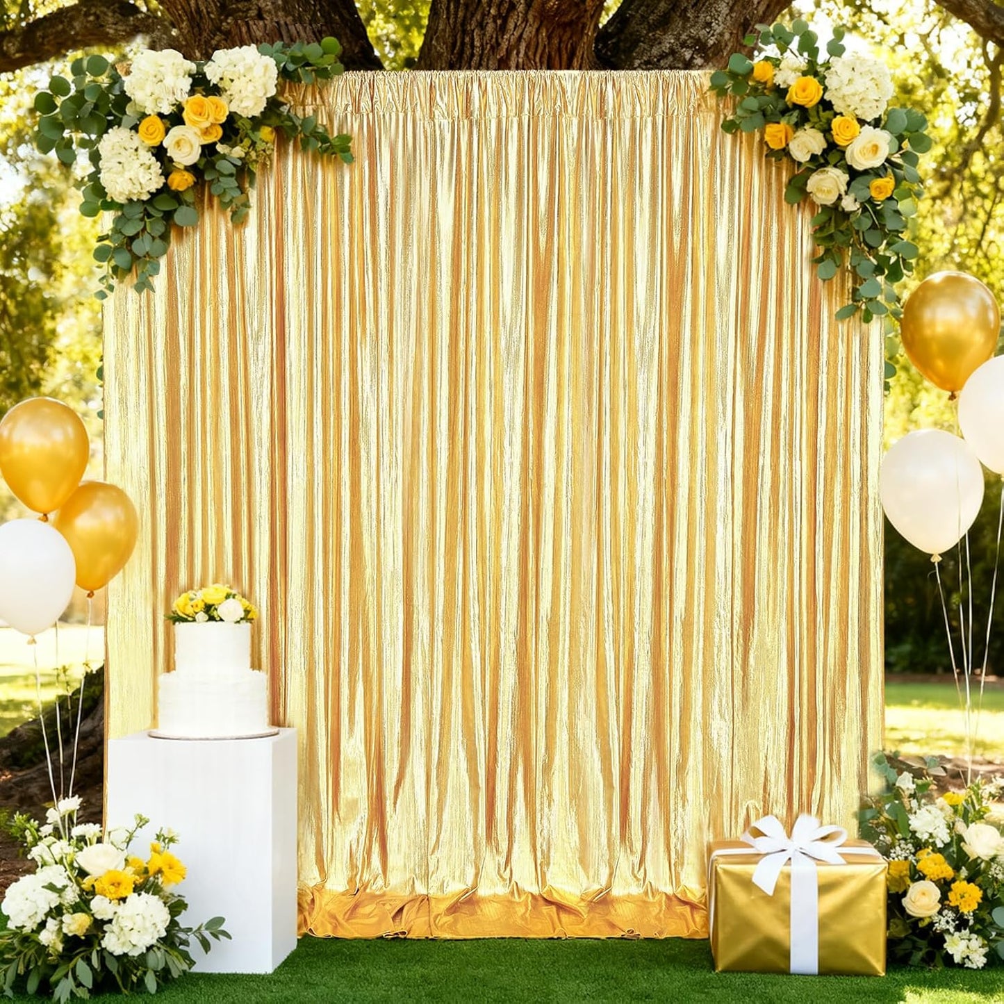 Gold Backdrop Curtains for Birthday Party: 4.8ftx8ft Sequin Background Baby Shower Curtain Drapes for Graduation Arch Backdrop WN420