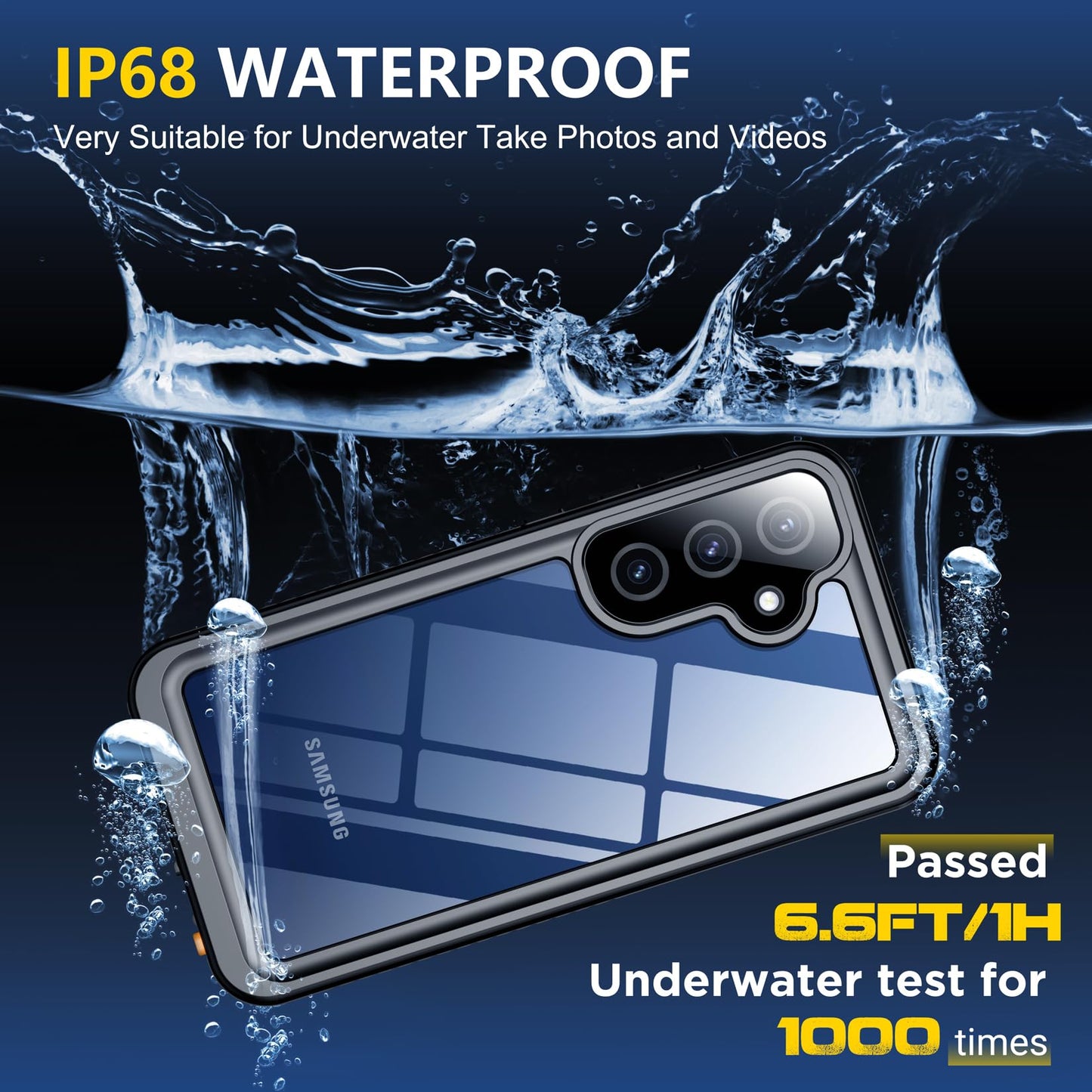 SPIDERCASE Designed for Samsung Galaxy S23 Case Waterproof,Built-in Screen & Camera Lens Protector[IP68 Underwater][Military Grade Shockproof] Full Body Protection Phone Case, Black/Clear WN420