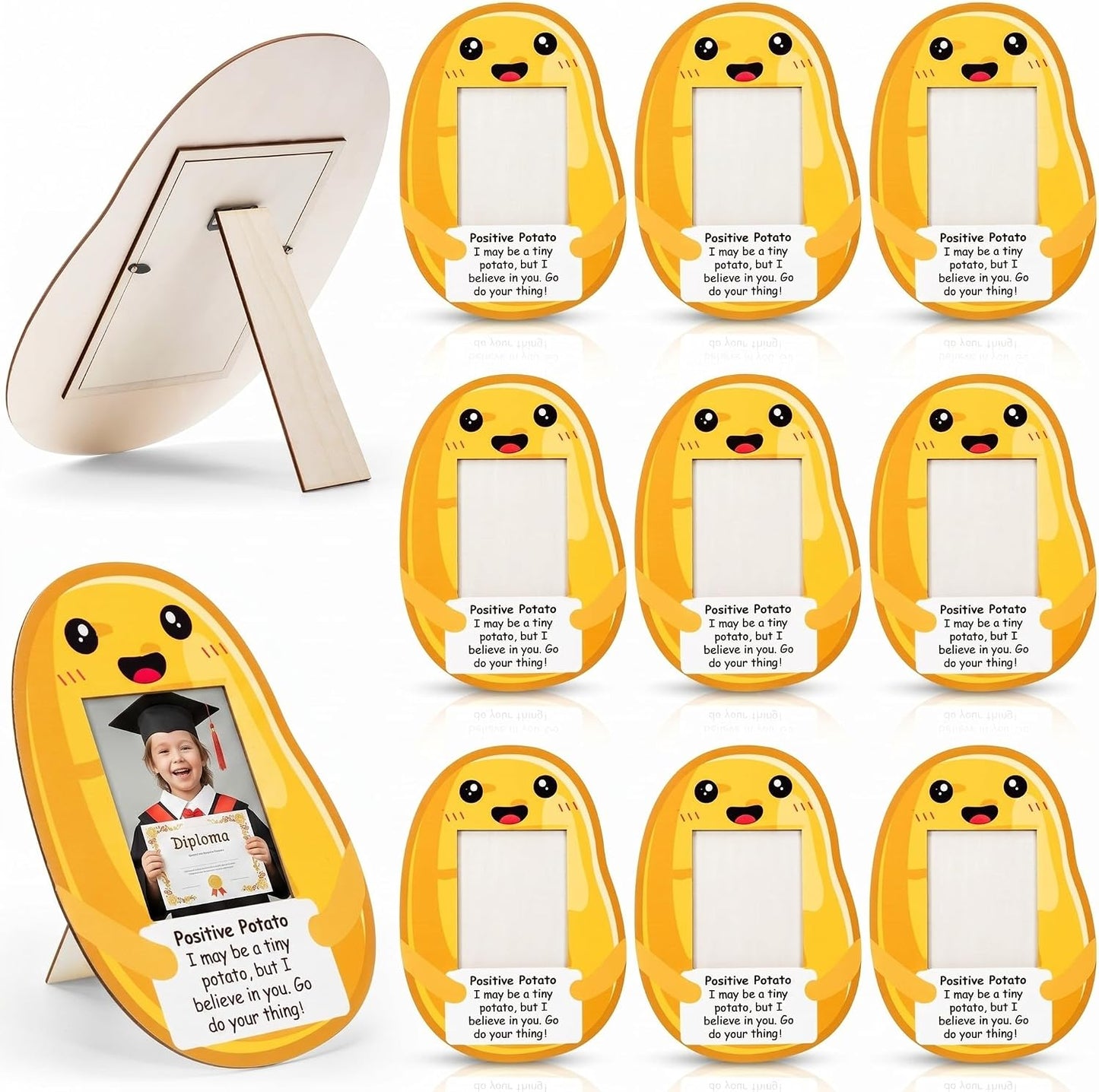 AceOrbit 10 Pcs 4"x 6" Emotional Support Potato Frame Employee Positive Gifts Inspirational Potato Desk Accessories Party Favors Wood Cute Table Decor for Graduate Teacher Colleague BST326H