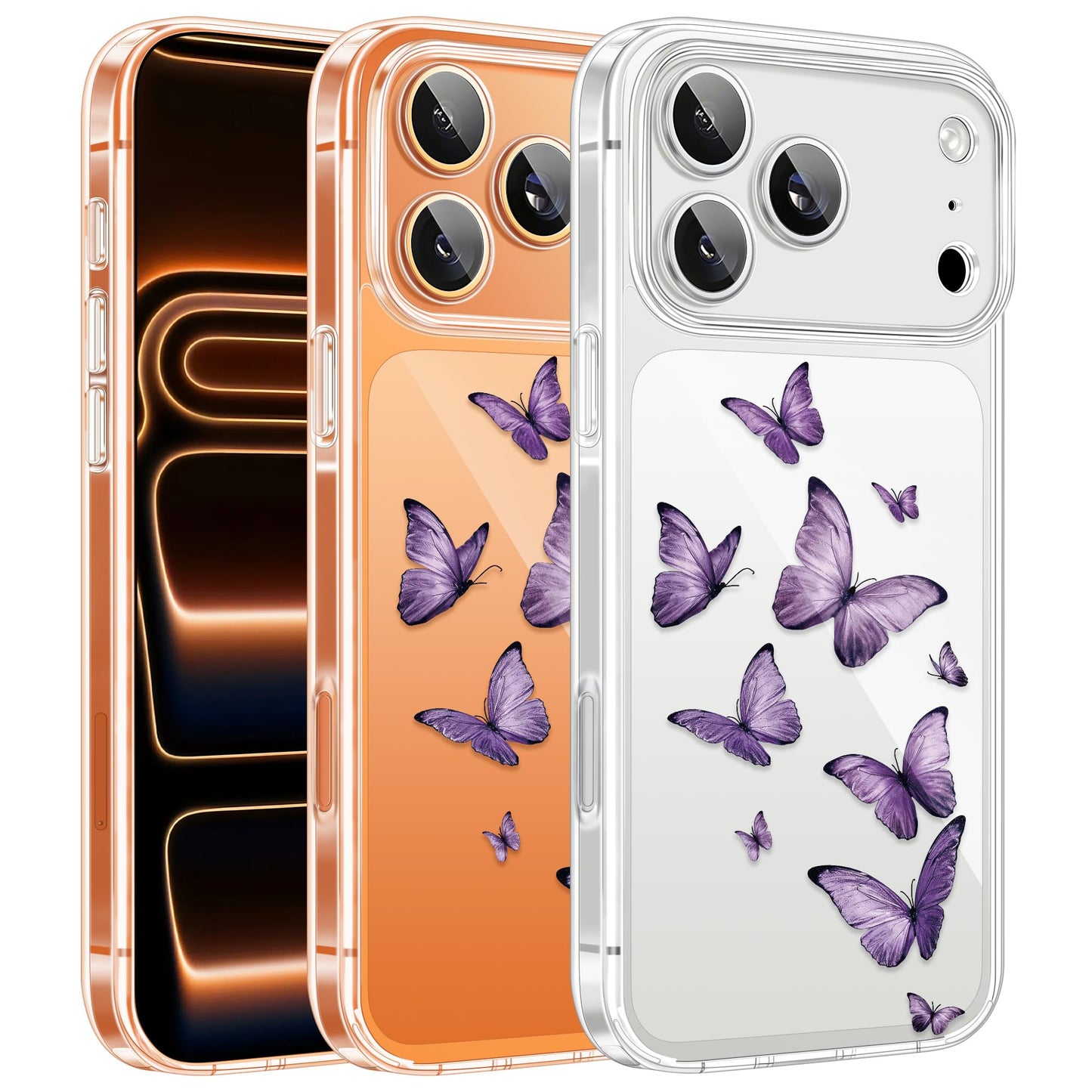 Cute Girly Crystal Clear Case Compatible with iPhone 16 Pro, Camera Control & Shockproof Protection Floral Case for Women, Blue Butterflies WN420