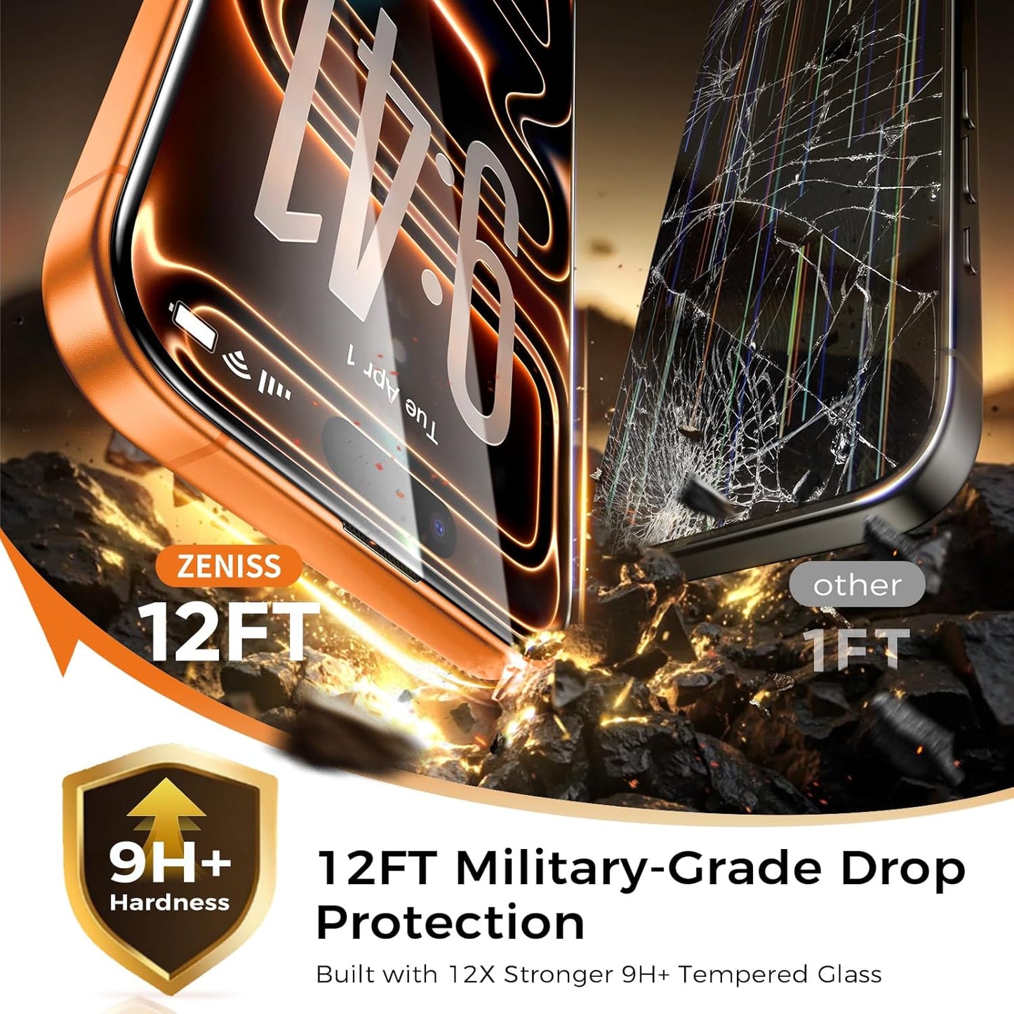 NeverBreak 9H+ Hardness for iPhone 17 Pro Screen Protector 12FT Military Grade Protection (Scratch, Shatter, Drop Resistance) Tempered Glass Full Edge Coverage 6.3" 2025, 2 Pack with De-Bubble Card WN420