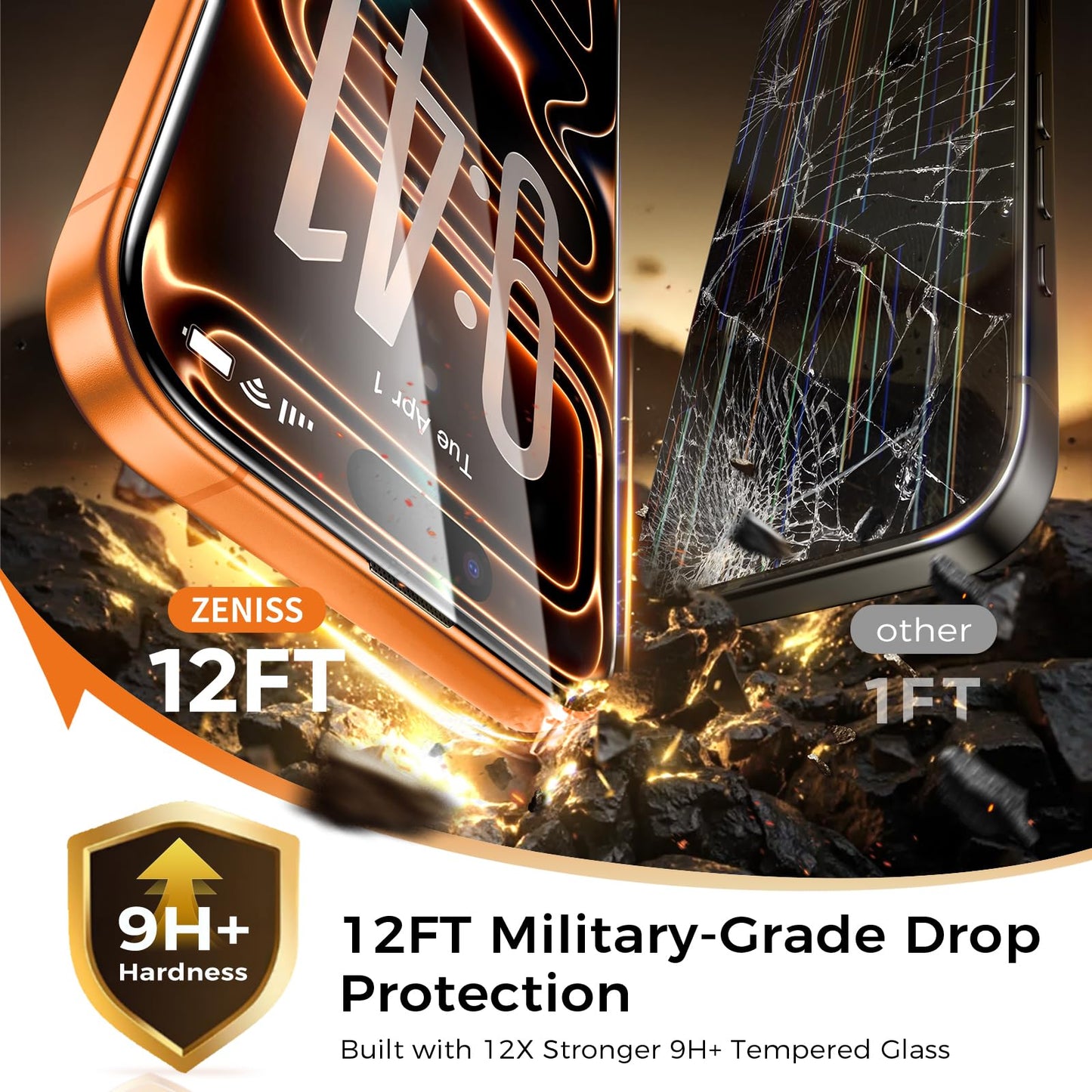 NeverBreak 9H+ Hardness for iPhone 17 Pro Screen Protector 12FT Military Grade Protection (Scratch, Shatter, Drop Resistance) Tempered Glass Full Edge Coverage 6.3" 2025, 2 Pack with De-Bubble Card WN420