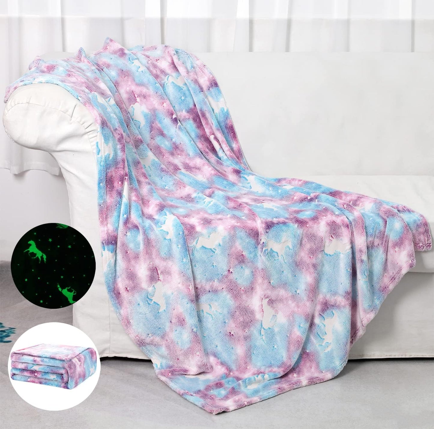 SALIMAH Glow in The Dark Blanket Unicorns Gifts for Girls, Toys for Girls Age 2 3 4 5 6 7 8 9 10 Year Old, Soft Kids Blankets Gifts for Grandkids Teens for Christmas Birthday, 50"x60" BST202