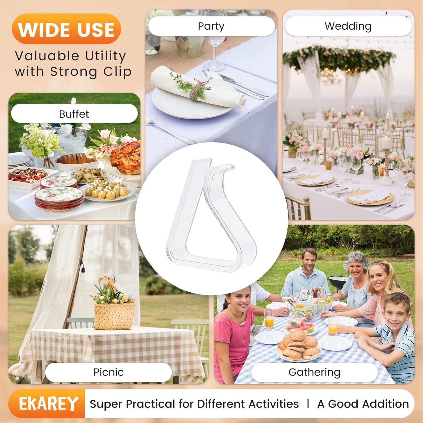 24 Pieces Clear Tablecloth Clips, Durable Plastic Table Cover Holders, Windproof Transparent Clamps for Securing Tablecloths Indoor Outdoor Party, Wedding, Christmas Event, Picnic, Camping (24, Large) BST220