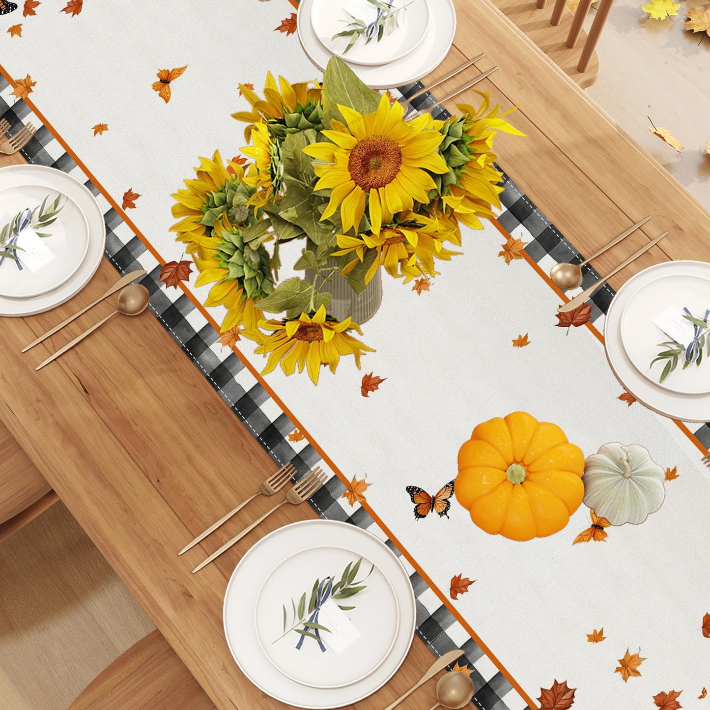 Linen Fall Placemats Set of 4 Fall Table Mats Farmhouse Pumpkin Butterfly Decor for Home Autumn Thanksgiving Home Kitchen Dining Room Table Decorations BST220
