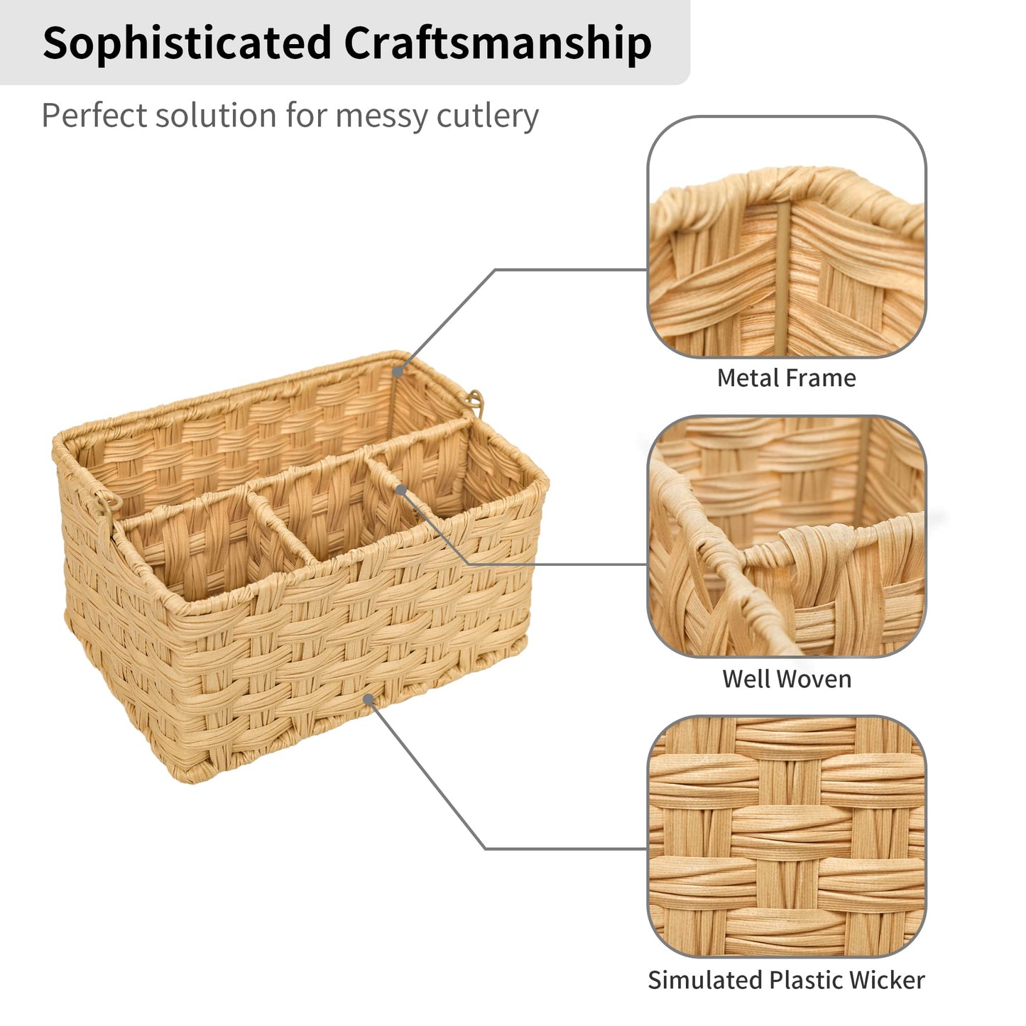 GRANNY SAYS Wicker Utensil Caddy - Picnic Basket with Handle, Organizer for Kitchen Table or Cabinet, Silverware Holder for Parties BST220
