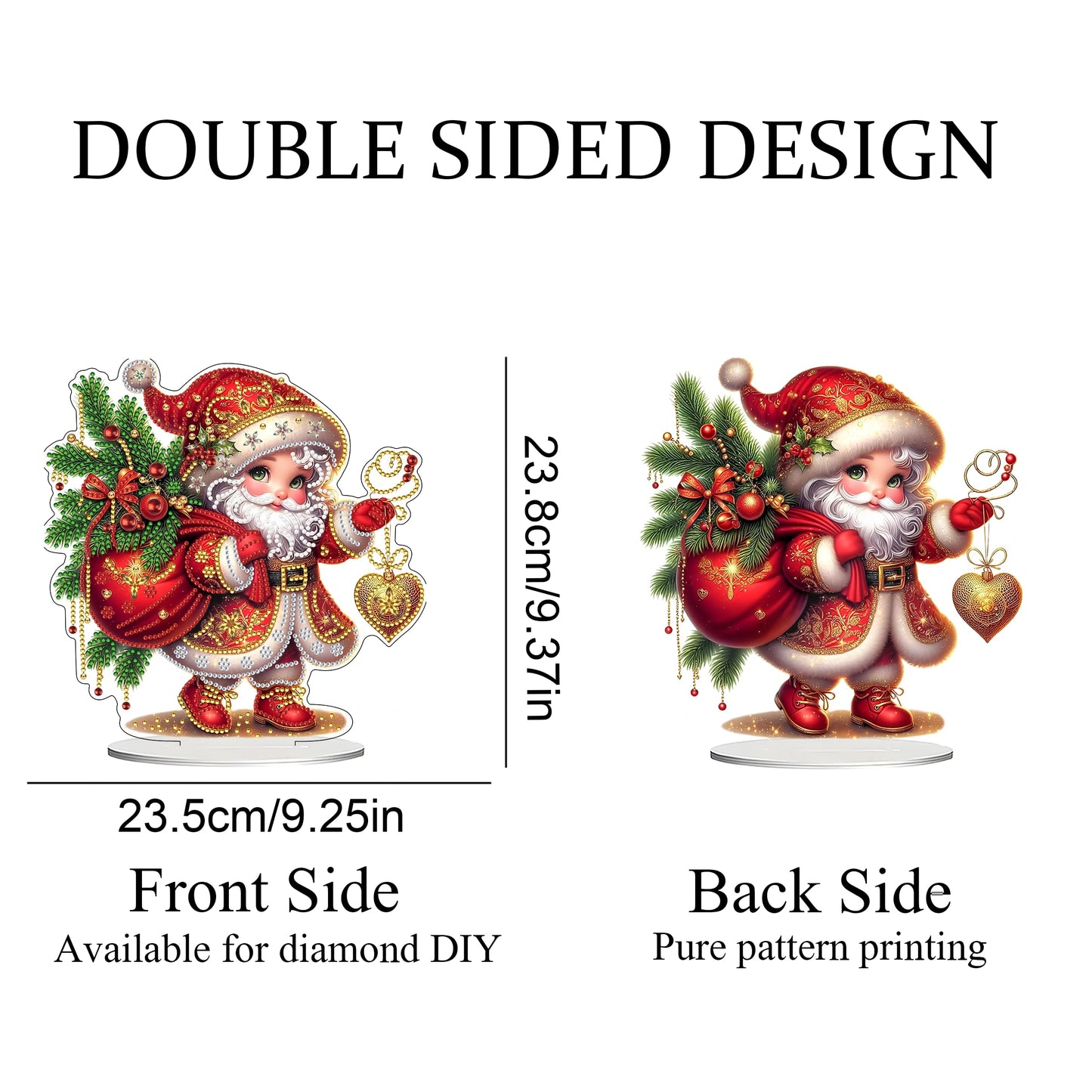 JJFox DIY 5D Tabletop Diamond Art Painting Kit， Desktop Ornament Special Shaped Rhinestone Desk Placement Ornament，Home Office Stand Up Gem Painting Craft Kit，Gift (Father Christmas-2) BST202