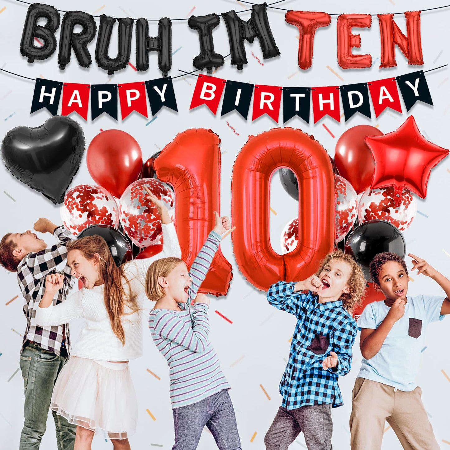 9th Birthday Decorations Boys Kit - 27 Pcs Red and Black Bruh Im Nine Balloon Banners Happy Birthday Fishtail Flags Number 9 Balloon Star Heart Balloons Set for 9 Year Old Party Decoration Supplies BST202