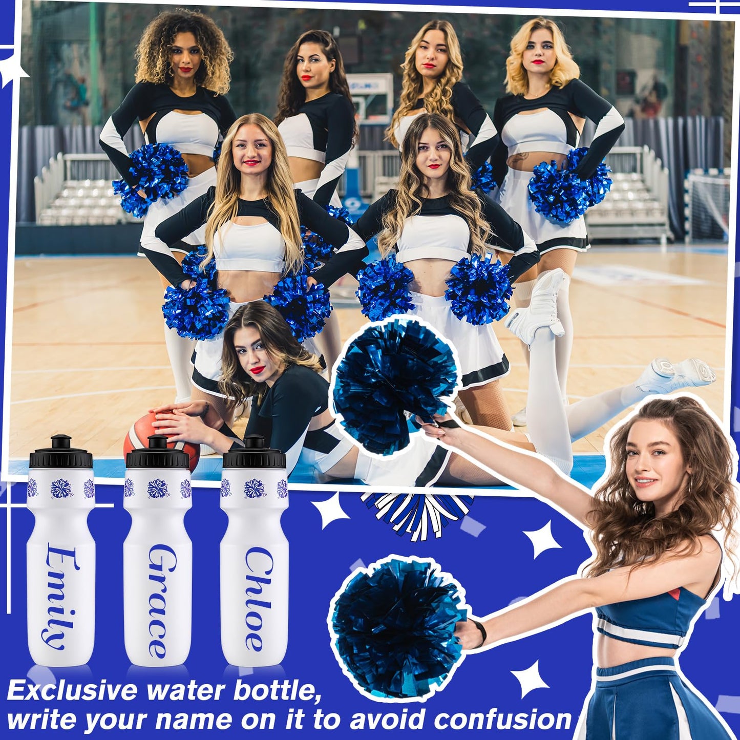Talltalk 12 Pack Cheerleading Water Bottles Bulk 24 oz Reusable Plastic Cheer Water Bottles with Pull Top Cap Dishwasher Safe Cheerleader Drinking Bottle for Game Sports Dance Party (Rose Red) BST220