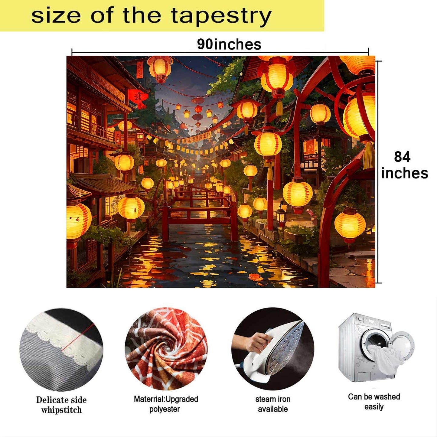 Ine Ive Japanese Tapestry Wall Hanging Large Size 93x71 Inch | Traditional Japan Streets filled with lanterns tapestry for Bedroom Living Room Dorm Office Restaurant Wall Decor BST202