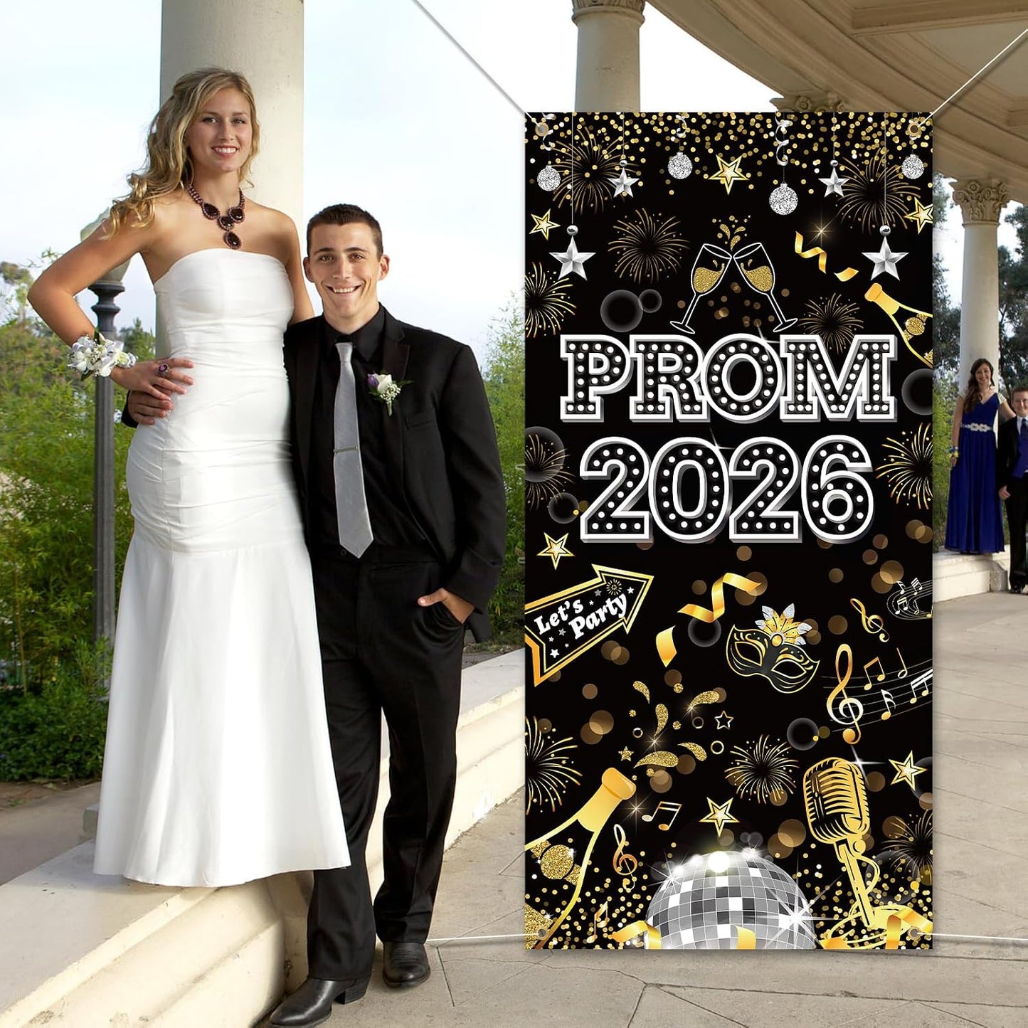 HOWAF Prom 2026 Door Cover for Graduation Prom Night Party Decoration, Grad Dancing Parties Door Banner 2026 Welcome Sign for Class of 2026 Congrats Grad Supplies, Black Gold Silver BST326L