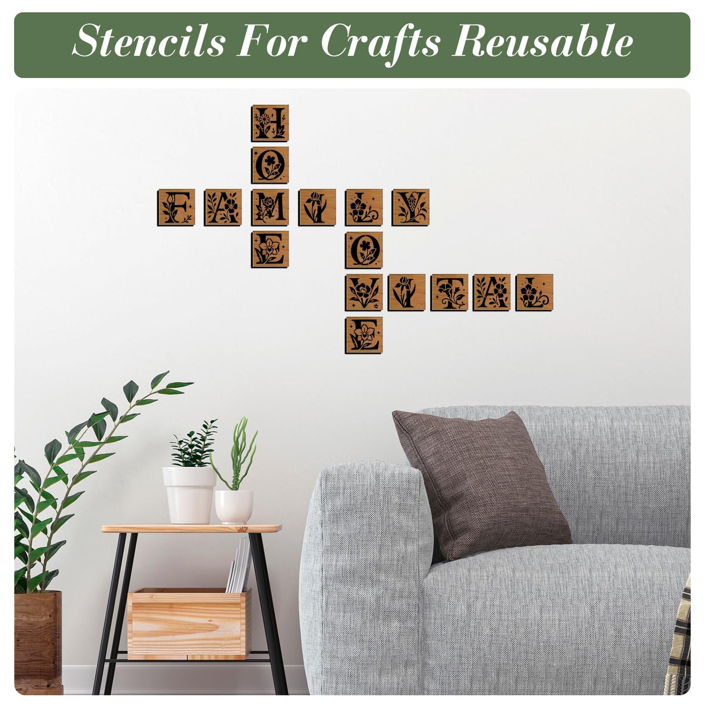 Letter Stencils for Crafts Reusable 42Pcs Number Stencils(5 Inch Font) | DIY Art Painting Stencil Furniture Decor Kit for Wood Embroidery Wall Silk Screen Journaling BST202