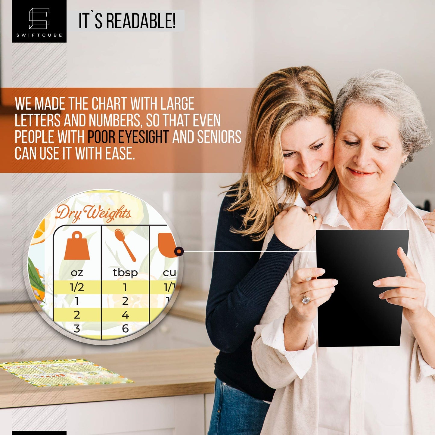 SwiftCube Air Fryer Magnetic Cheat Sheets, Multicooker Cheat Sheet Recipe Magnets, with Cooking Temperature, Time & Size Chart Conversion Measurement, Orange-Lemon Kitchen Decor, 8.5"x11" Citrus Dream BST220