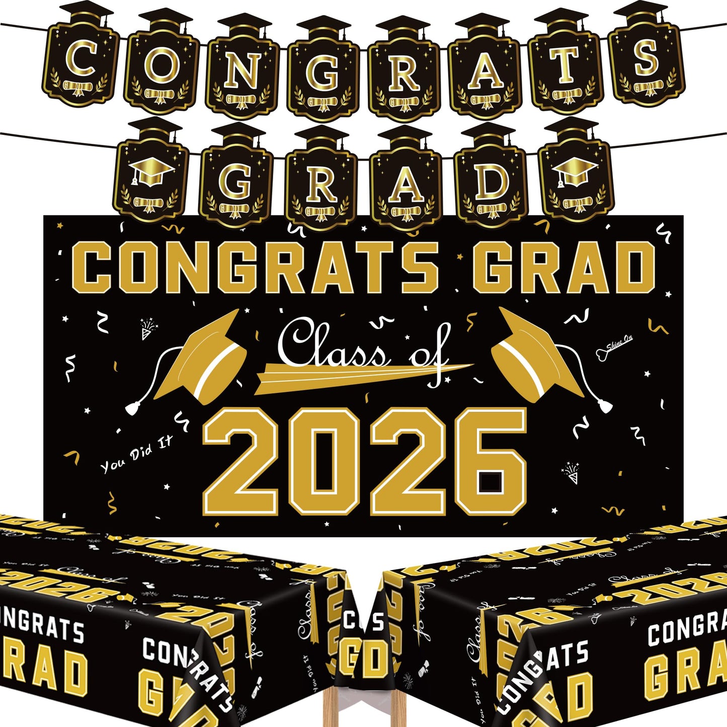 Graduation Decorations 2026 2027 - Red Congrats Grad Banner Backdrop Tablecloth Set - Graduation Decorations Class of 2026 | Graduation Party Favors Supplies WN420