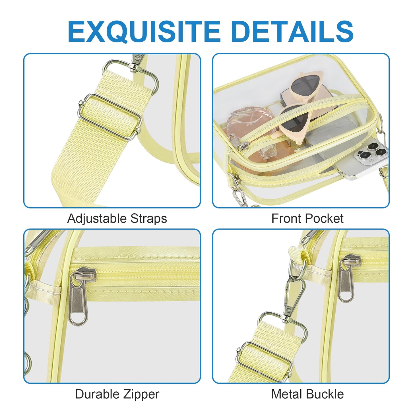 Clear Bag for Stadium Events Stadium Approved Women's Top-Handle Handbags | Mini Small Clear Bag Purse with Wide Adjustable Strap and Front Pocket for Sports Concerts, Festivals BST202