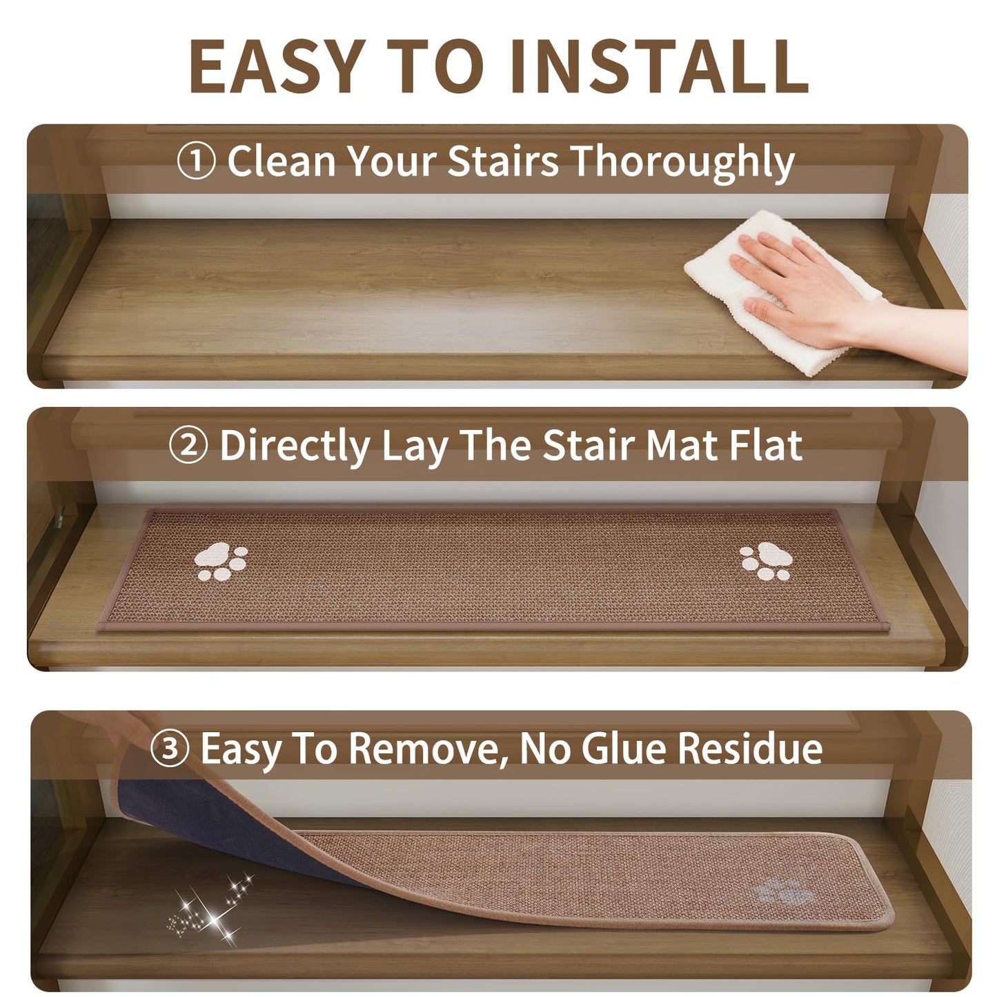 YDKGL Stair Treads Non Slip Indoor 4PCS, Rubber Backing Stair Runner Rugs for Wooden Steps, Residue Free Stair Carpet Treads for Kids Elders and Pets, Machine Washable Stair Mats, Gray, 8" x 30" WN420