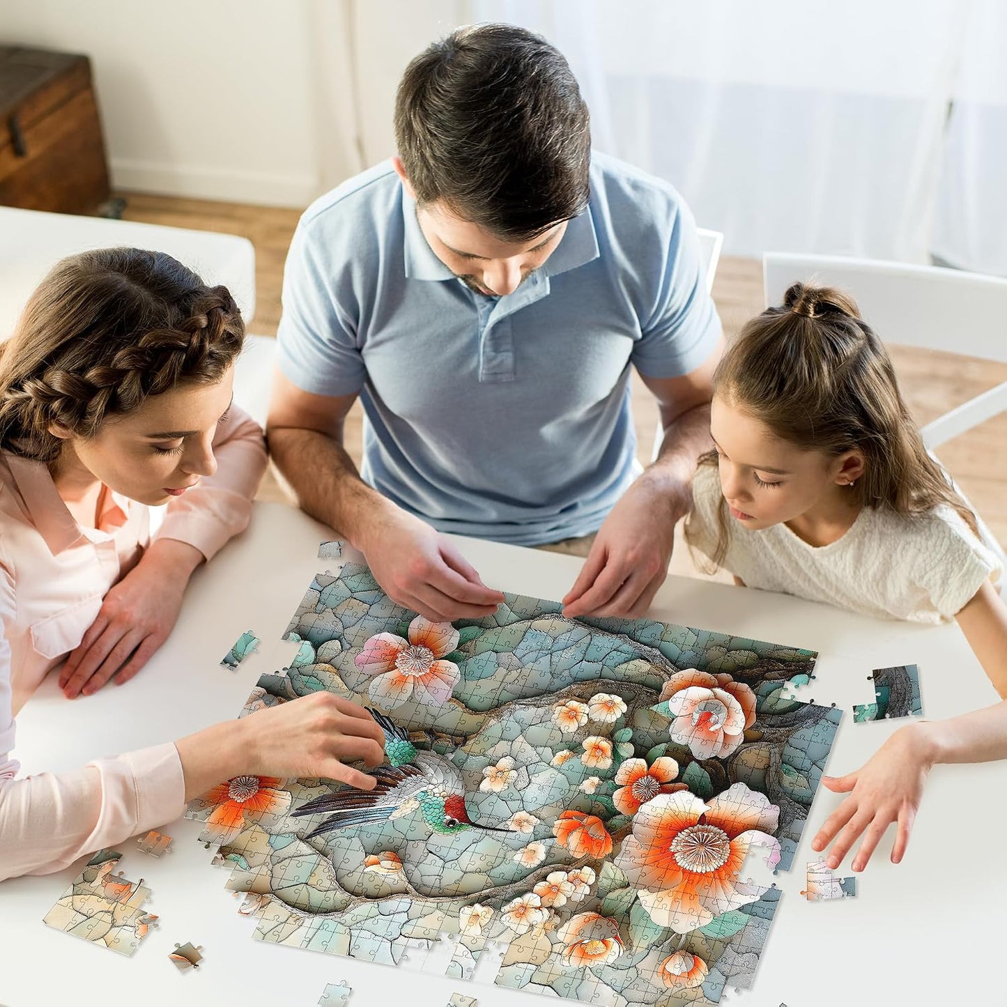 Puzzles for Adults 1000 Pieces, Flower Mosaic Jigsaw Puzzles - Hummingbird in Blossom, Piece Relax Puzzles for Family WN420