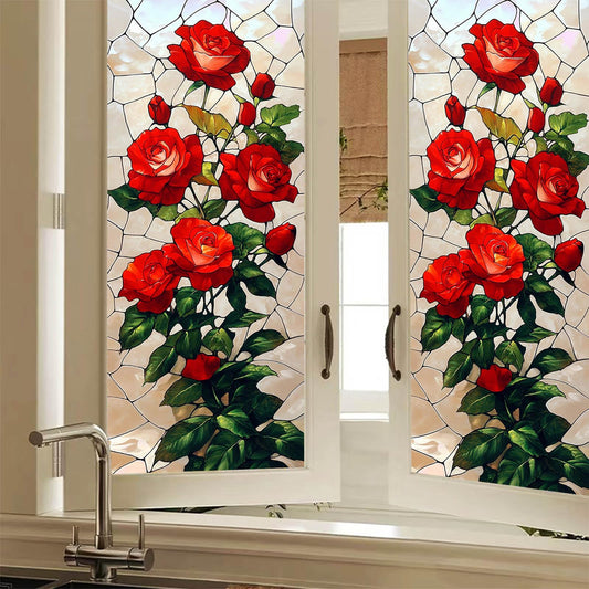 BlissYard Floral Vine Stained Glass Window Film Colorful Flower Window Privacy Film Glass Privacy Decals Living Room Sun Blocking Decor Removable Static Cling Stickers 17.71x39.97 inch BST220