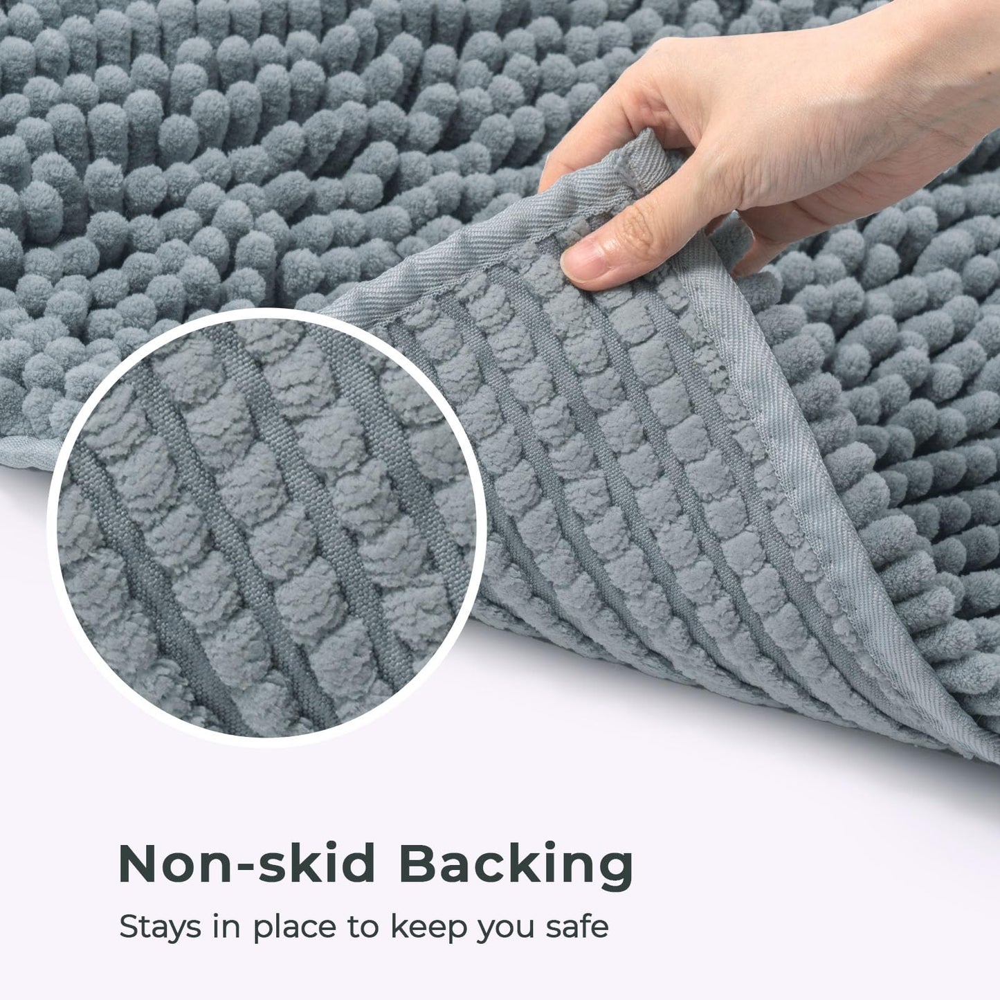 FRESHMINT Chenille Bathroom Rugs Mat 24"x17", Non-Slip Bath Mat for Bathroom Floor & Bathtub, Washable Soft Shower Shag Bath Rugs, Fluffy Thick Water Absorbent Microfiber Shower Mat, Sage Green BST220