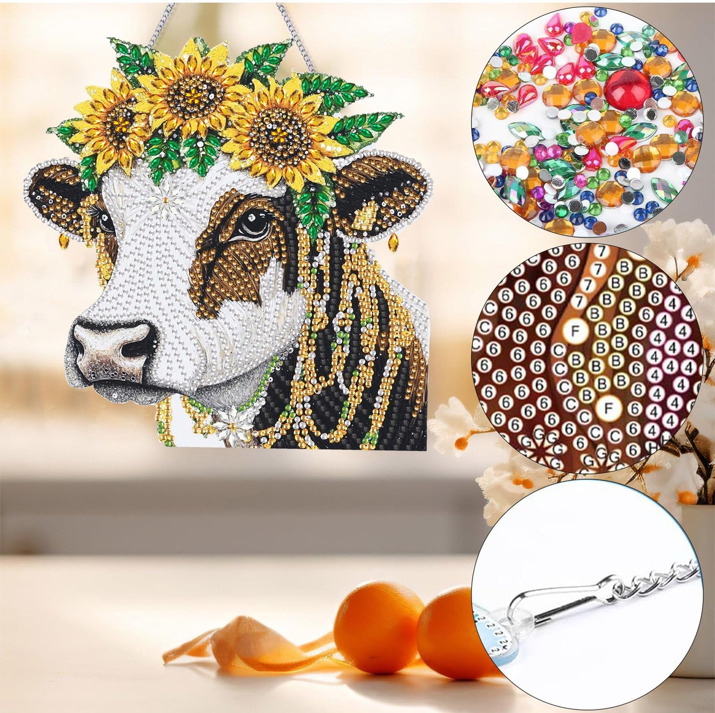 Bimkole Cat Diamond Art Hanging Kit for Adult, DIY 5D Animals Diamond Art Painting Window Pendant, Acrylic Crystal Art Hanging Ornament for Wall Home Garden Front Door Decor - 7.8x7.8 Inch BST220