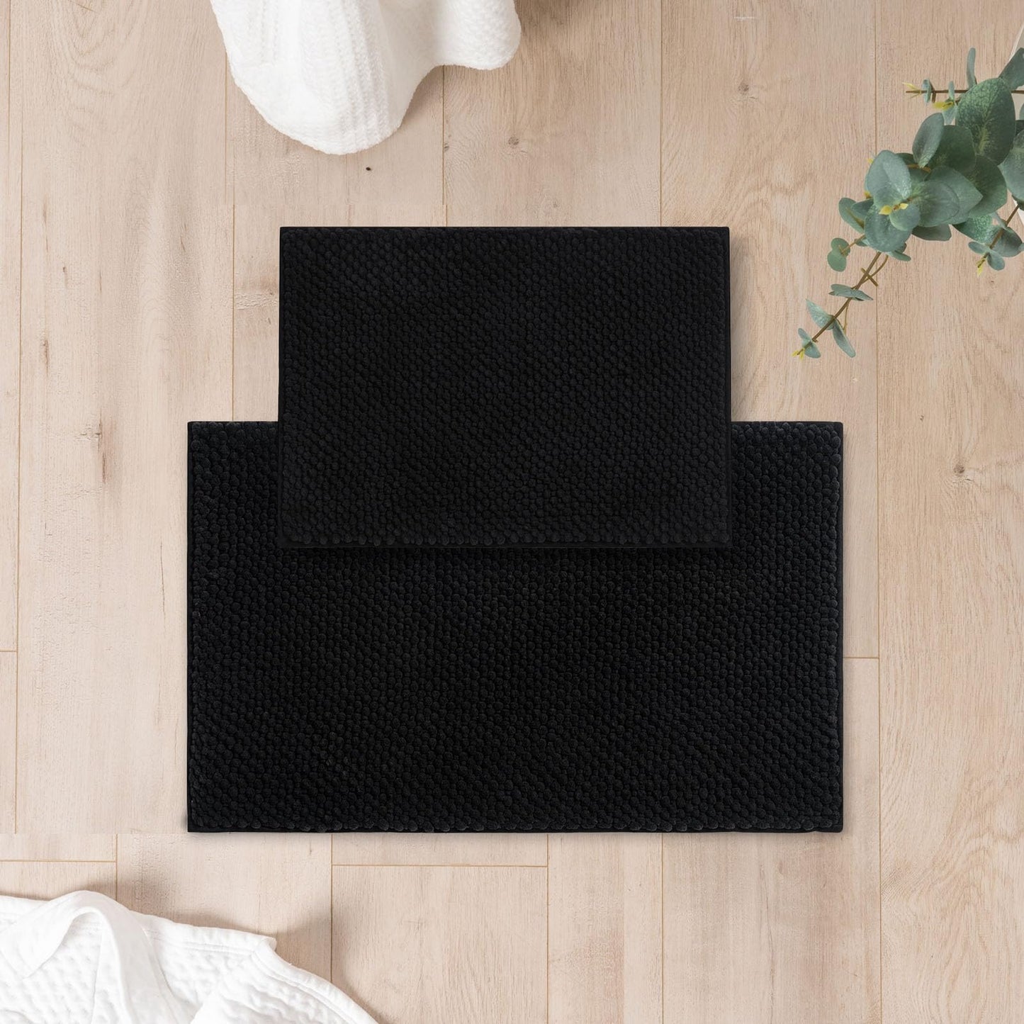 FRESHMINT Chenille Bathroom Rugs Sets 2 Piece 17"x24"+20"x32", Non-Slip Bath Mats, Absorbent Bath Rug, Washable Set of 2 Shower Floor Mat, Gray BST220