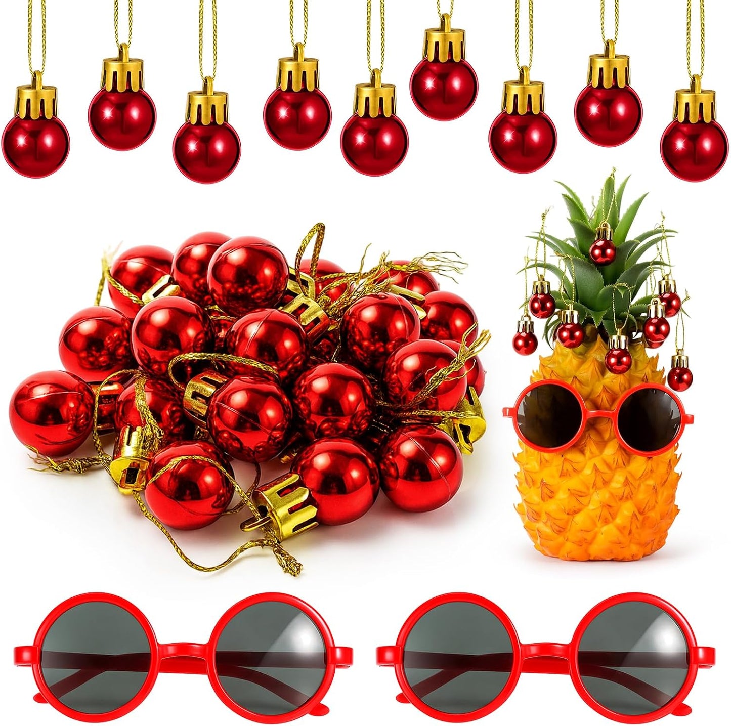 6 Sets Accessories for Pineapple Summer Christmas Tree 72 Shatterproof Mini Balls & 6 Sunglasses WN420