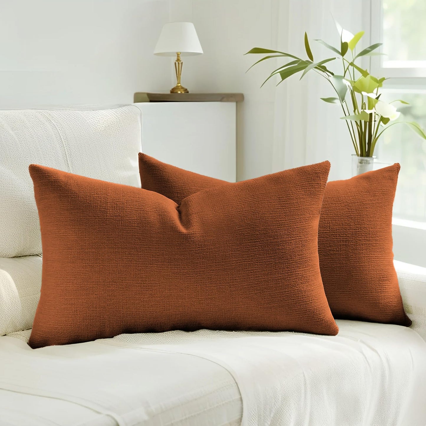 HAUSSY Pack of 2 Faux Linen Pillow Covers 26x26 Inch, Decorative Throw Pillows Soft Boho Neutral Cushion Covers Home Decor Modern Pillowcase for Couch Living Room Sofa Bed, Natural Linen (Covers Only) BST220