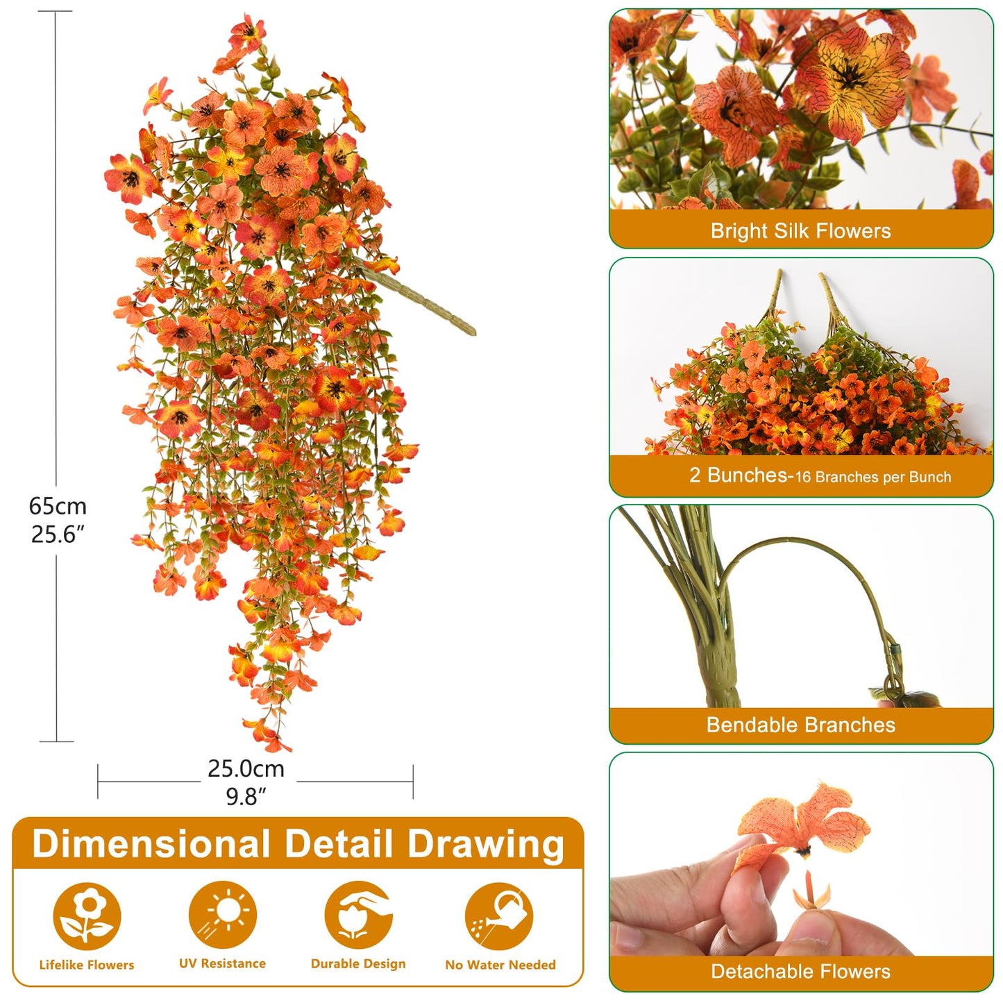 Artificial Hanging Flowers for Outdoor, 2PCS Fake Flowers Faux Silk Daisy with Eucalyptus Leaves, UV Resistant Aritificial Flowers for Spring Home Patio Yard Porch Decor (Light Purple Red) BST202