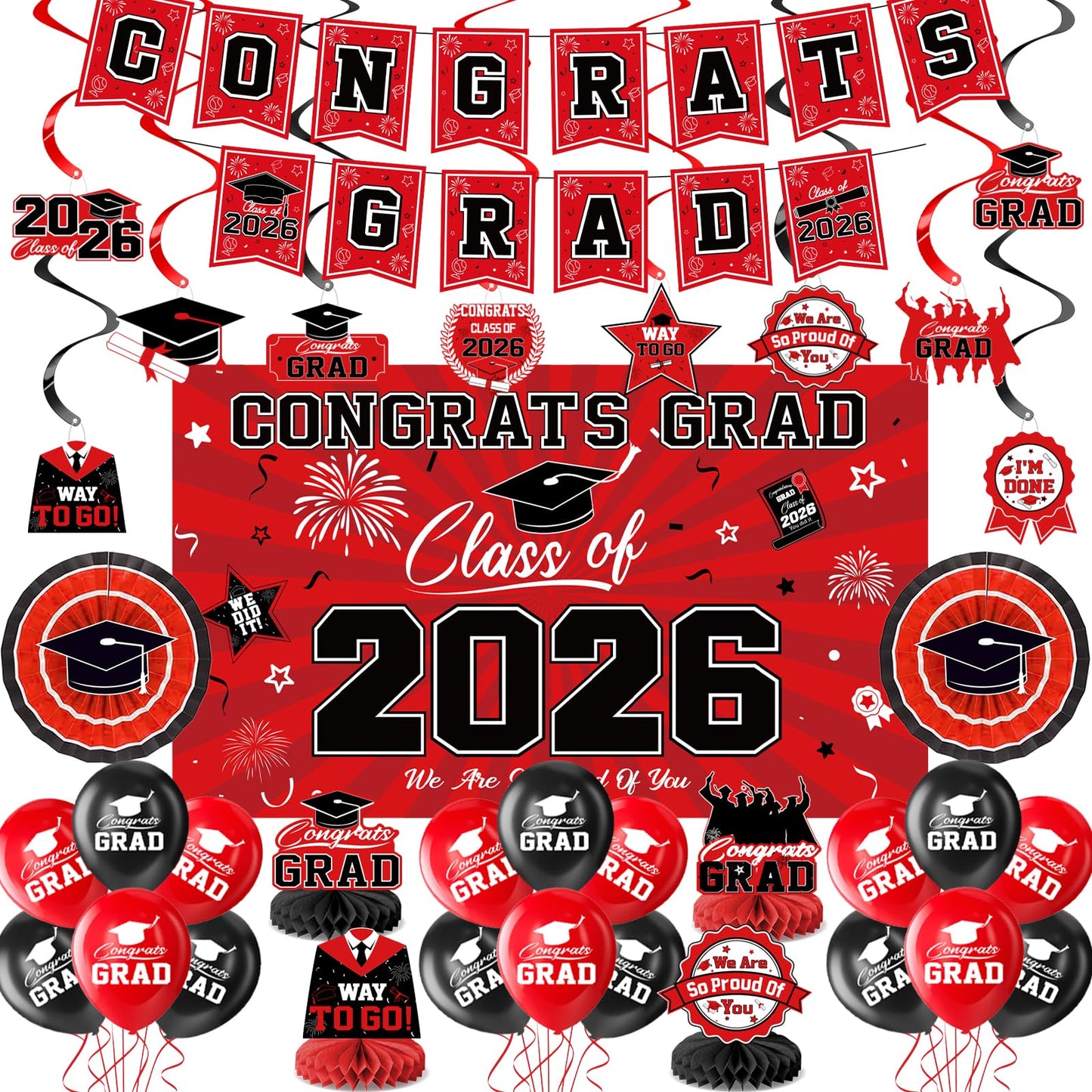Graduation Decorations 2026-Blue and Black Graduation Party Decorations Supplies Class of 2026 with Graduation Banner, Backdrop, Balloons, Centerpieces, Hanging Swirl for Grad Party BST326H