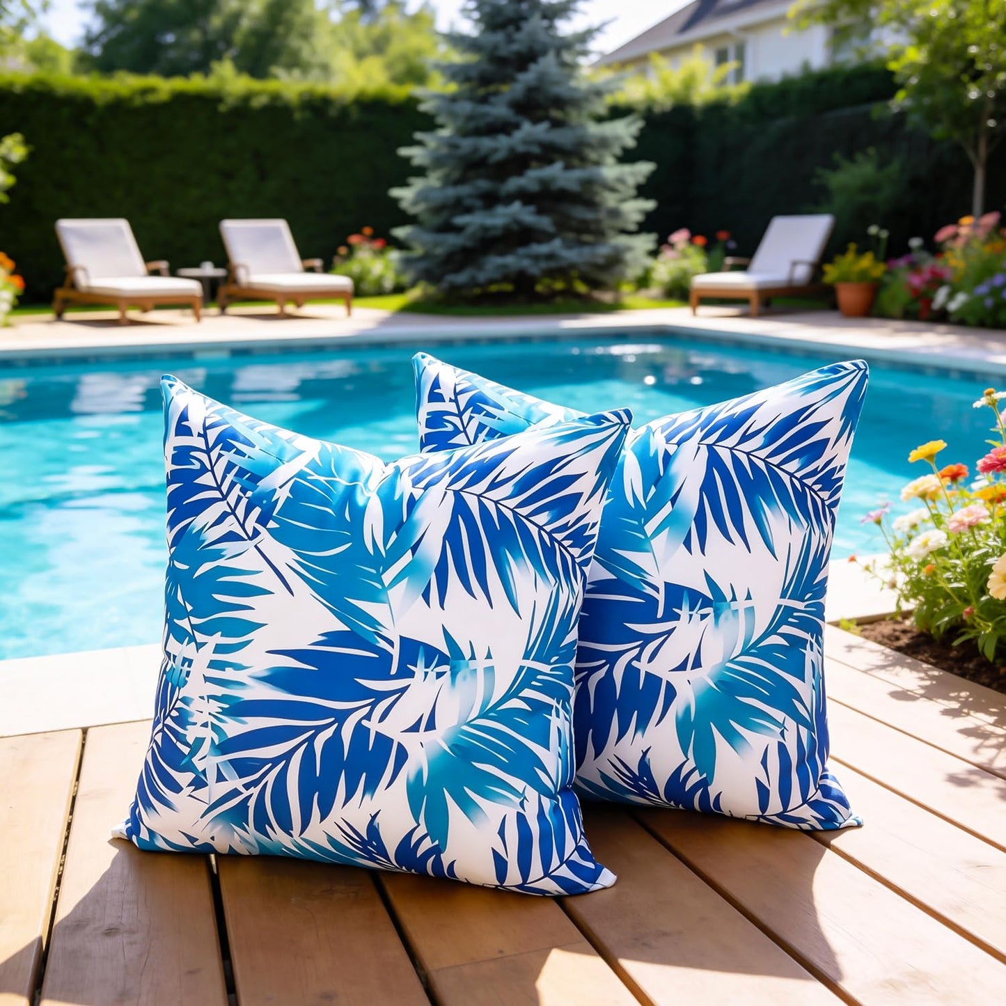Outdoor Waterproof Pillow Covers Summer Decorative Throw Pillow Covers Tropical Leaf Couch Covers 20x20 Set of 2 Square Outdoor Floral Cushion Cases for Patio Furniture Garden Tent Balcony Bench BST220