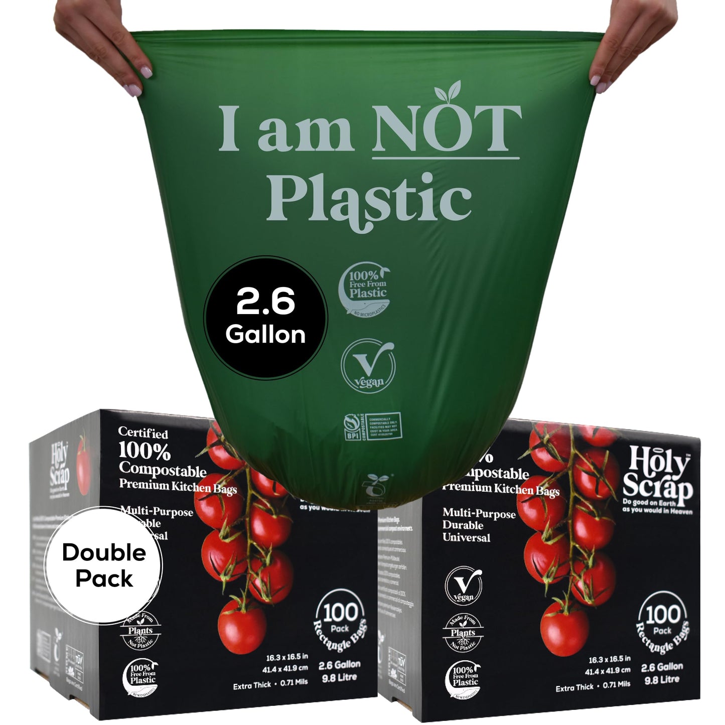 Small Compostable Trash Bags - 2.6 Gallon, 100 Pack, 100% Plastic-Free Decomposing Kitchen Food Waste Trash Can Bags & Liners, Thick Countertop Garbage, Bathroom & Bio Bin Bags