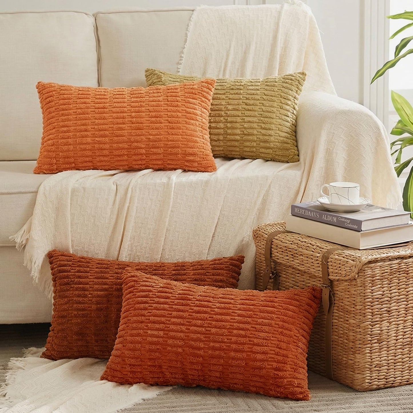 Fancy Homi 4 Packs Decorative Throw Pillow Covers for Living Room Couch Bed, Modern Farmhouse Boho Home Décor Accent Cushion Case, 26" x 26", Peach BST220