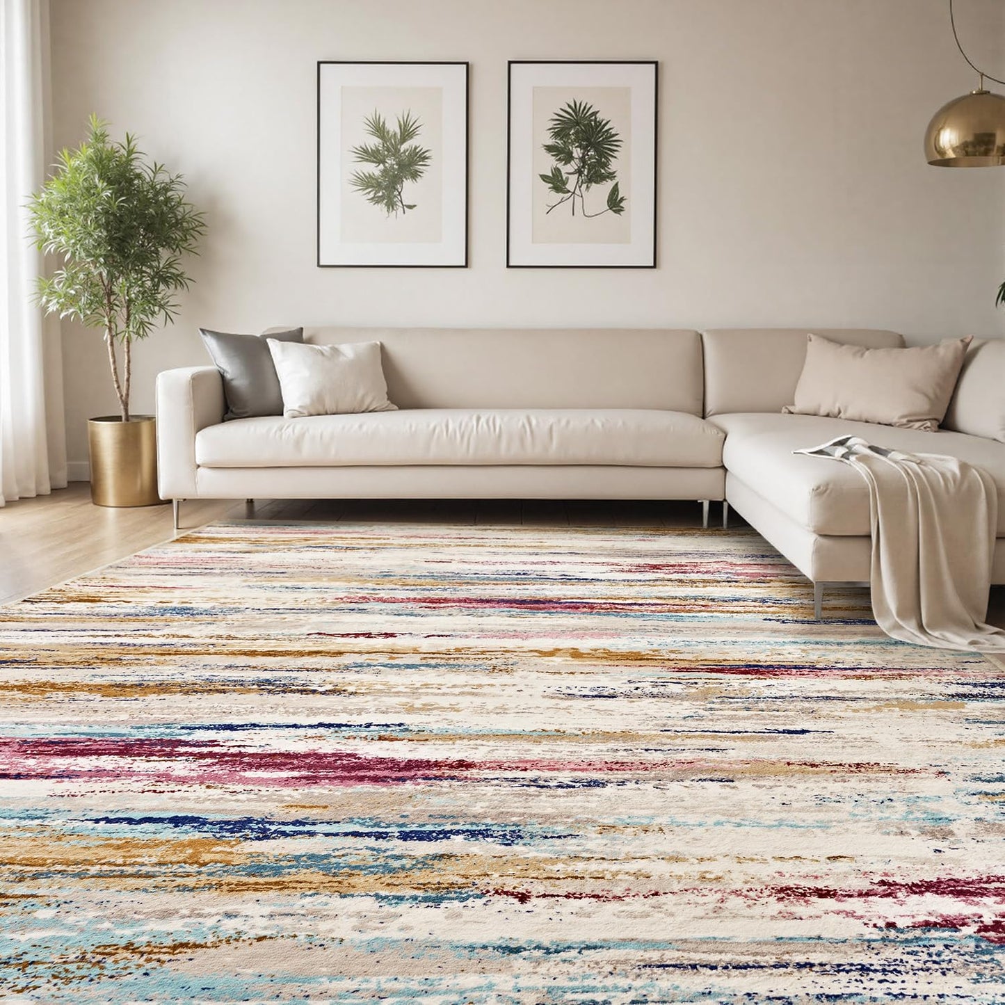 tchdio Round Rug 5FT Colorful Modern Abstract Circle Rug for Bedroom Non Slip Soft Circular Rug Carpet Washable Round Area Rug, Multi Color, 5FT BST220