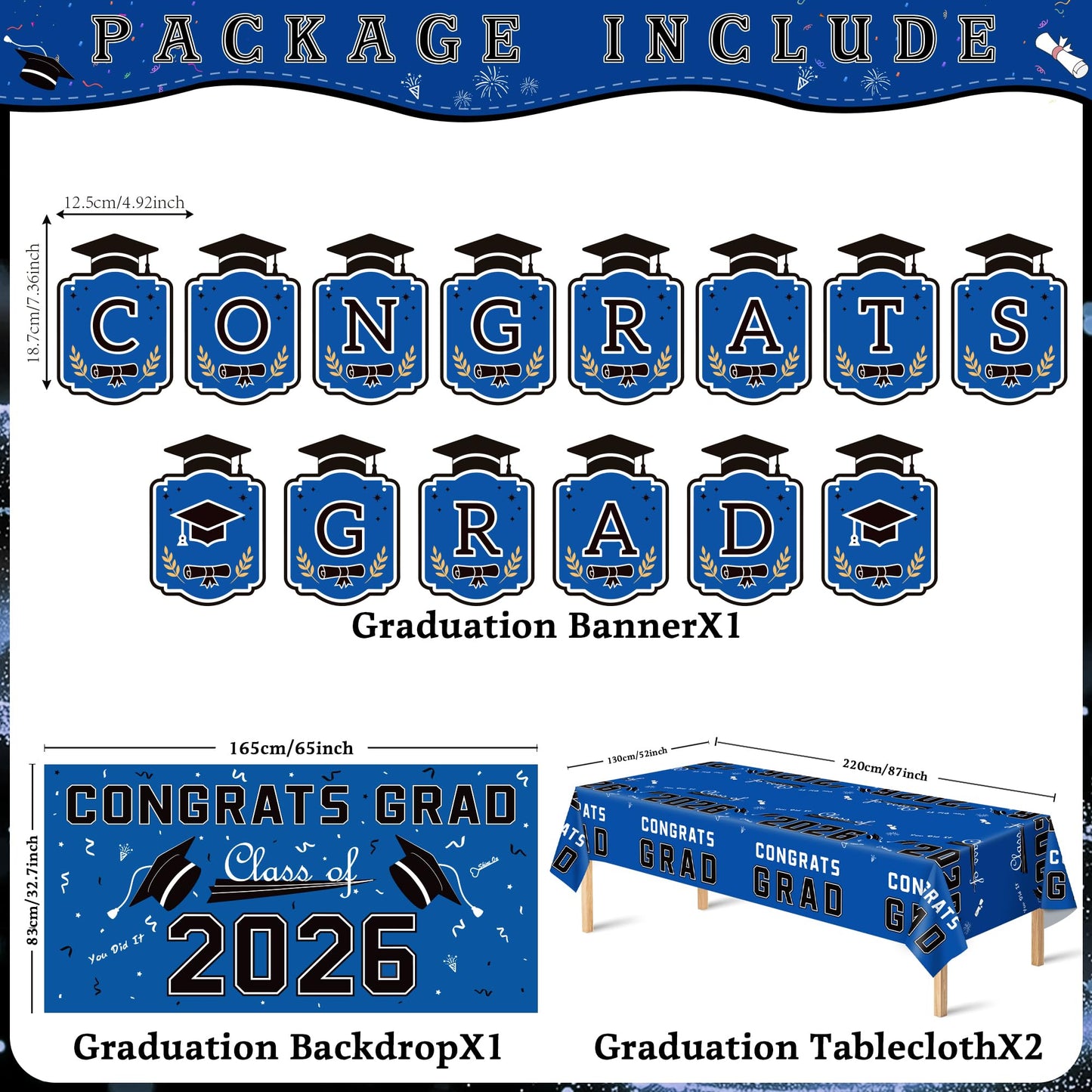 Graduation Decorations 2026 2027 - Red Congrats Grad Banner Backdrop Tablecloth Set - Graduation Decorations Class of 2026 | Graduation Party Favors Supplies WN420