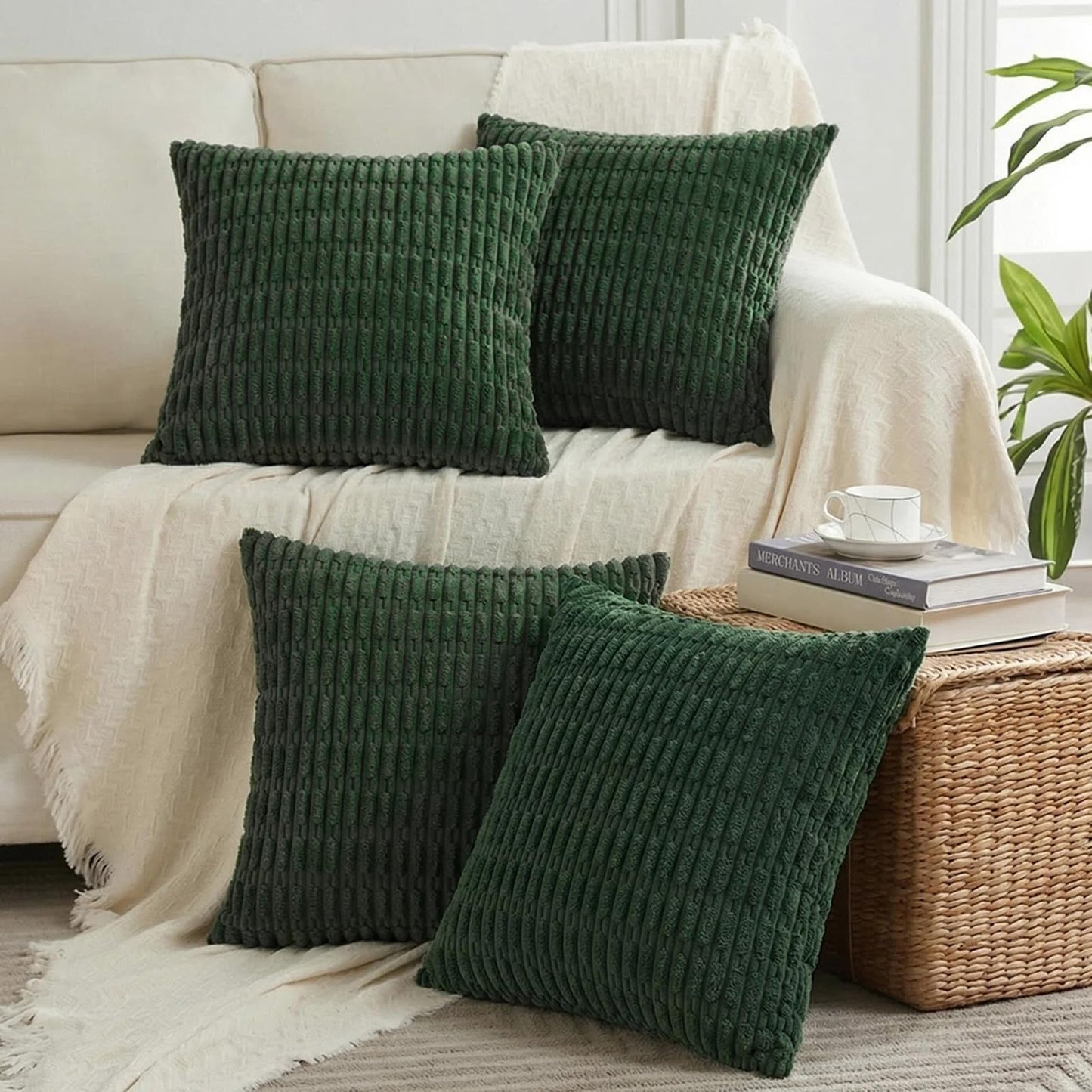 Fancy Homi 4 Packs Decorative Throw Pillow Covers for Living Room Couch Bed, Modern Farmhouse Boho Home Décor Accent Cushion Case, 26" x 26", Peach BST220