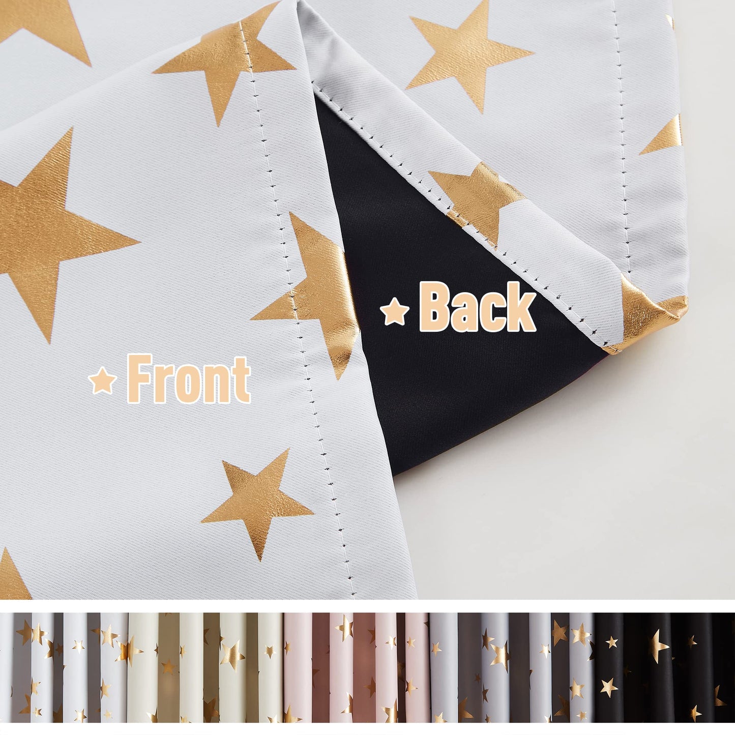 Treatmentex Gold Star Black Full Blackout Curtains for Boys Bedroom, Metallic Window Panels for Baby Nursery Room Grommet Top 2 pcs(Black Gold, 50x63in) BST202