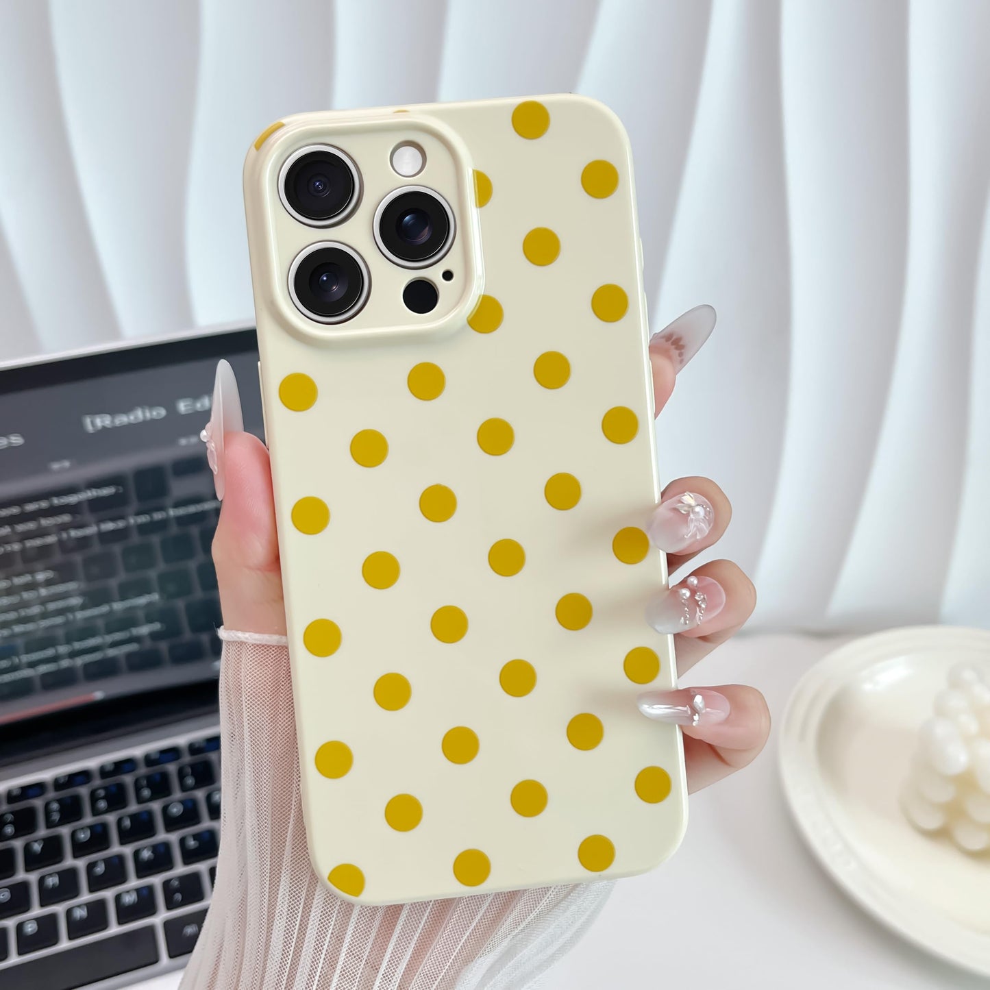 Skyseaco Compatible with iPhone 15 Case Cute Polka Dot Phone Case Soft Slim TPU Shockproof Phone Cover Full Camera Protection for Women Girls - Black WN420