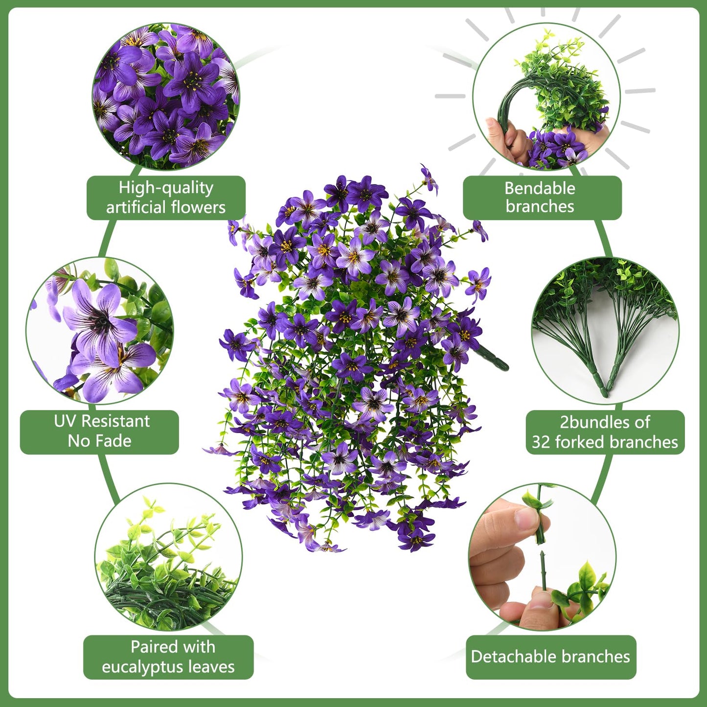 Artificial Flowers for Outdoor Faux Flowers for Plant Pot Spring Decoration | 2 Pcs Faux Hanging Plants UV Resistant Look Real Outside Home Garden Porch Patio Entrance Courtyard Decor BST326H