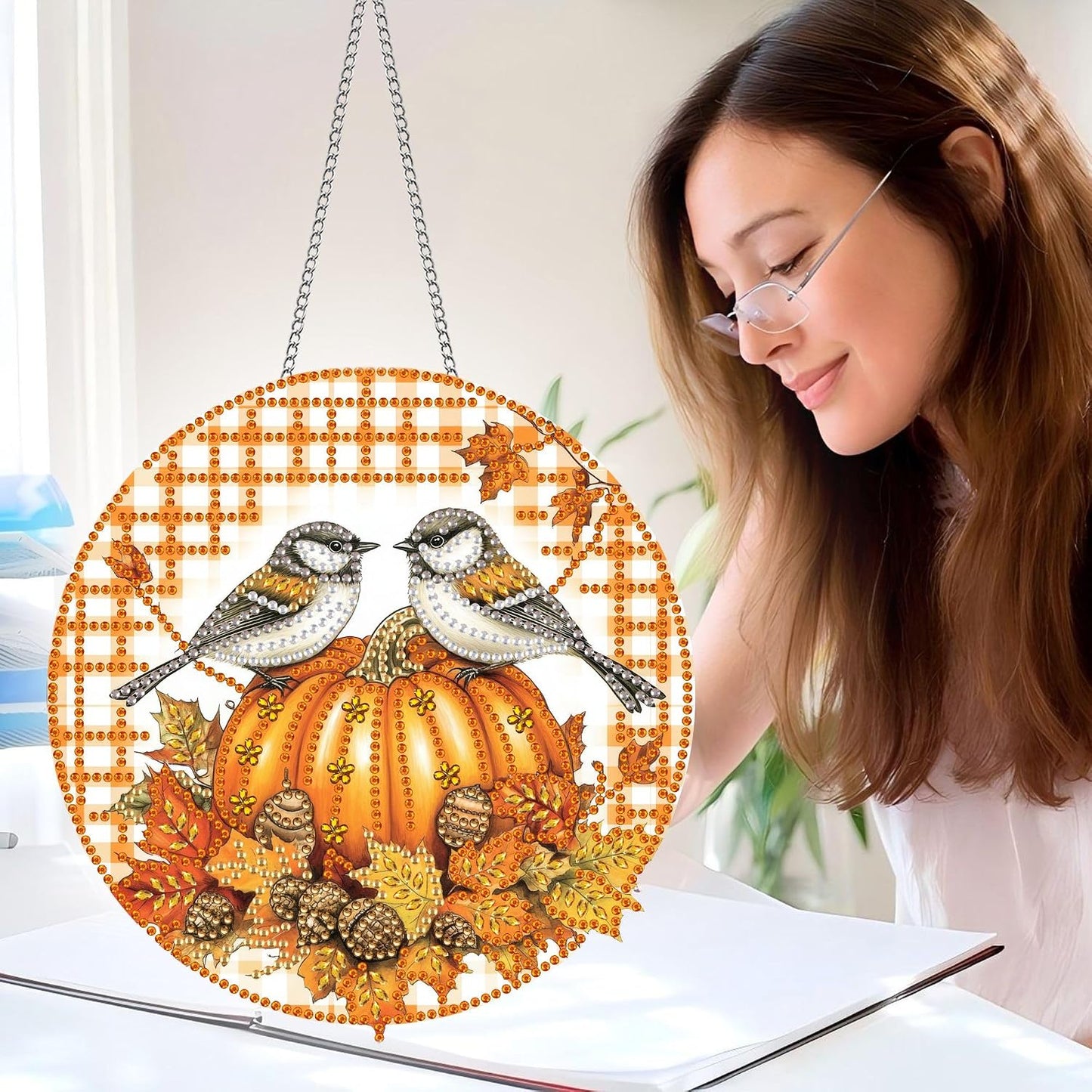 Hanging Diamond Art Kits for Adults Halloween Bird – 8x8 Inch Double-Sided Acrylic Board DIY Crystal Diamond Suncatcher Pendant, Sparkling Home Wall or Window Decoration Handmade Gift BST220