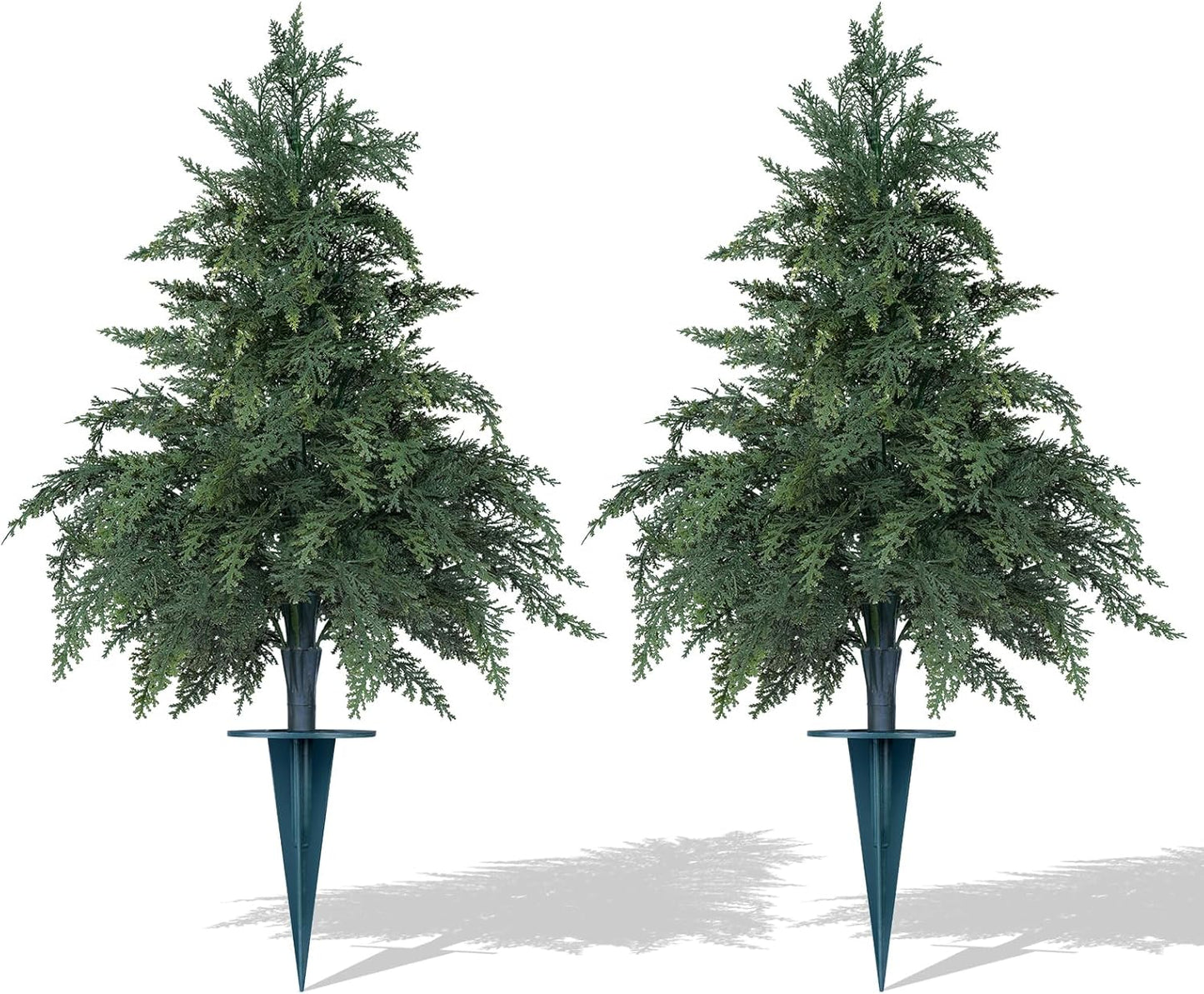 Artificial Cypress Topiary Cedar Trees with Ground Spike, 2 Pieces Fake Pine Shrubs Bushes, UV Resistant Faux Evergreen Tree Plants for Indoor Outdoor Planters Front Porch BST220
