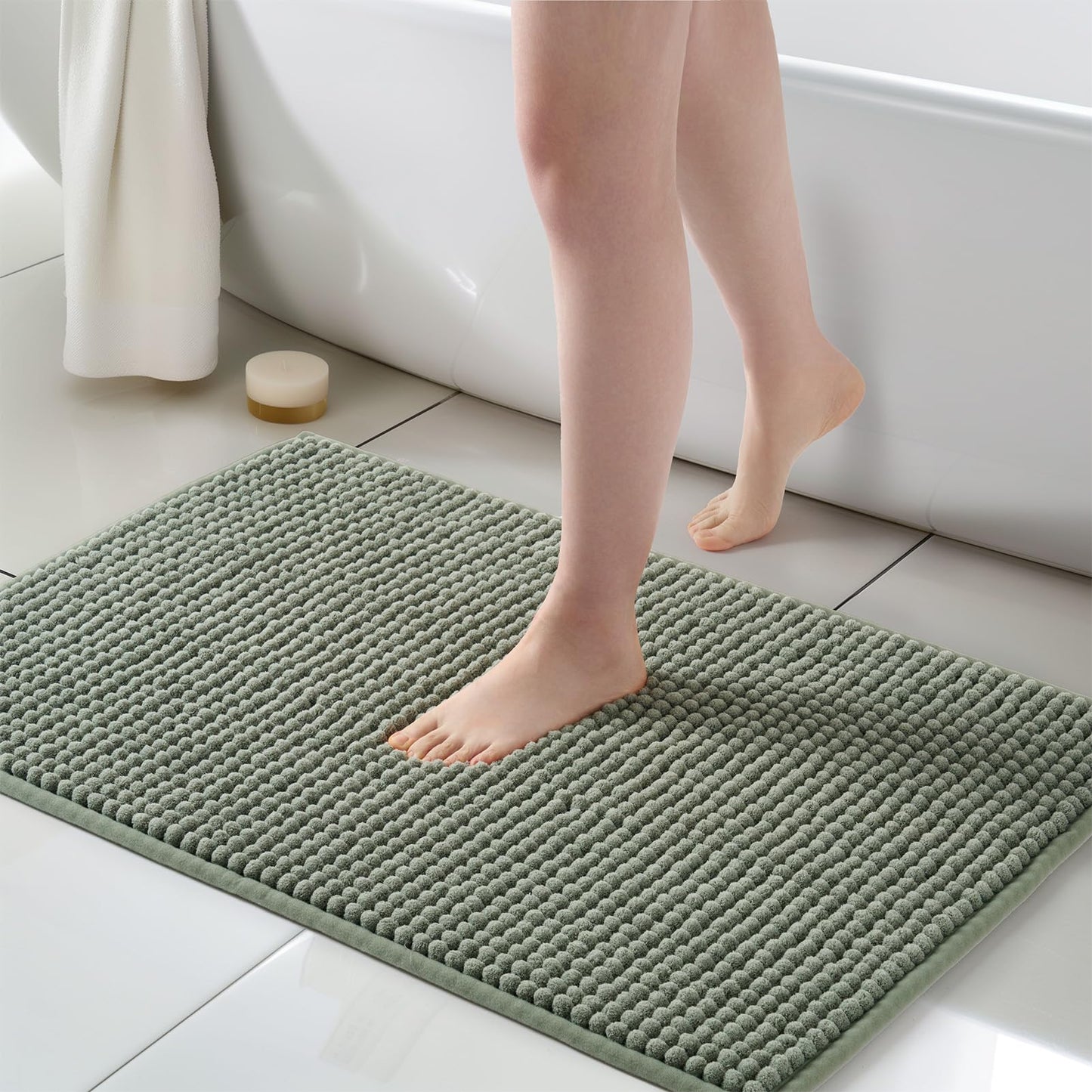 FRESHMINT Thick Chunky Chenille Bathroom Rug, Black, 20"x32" | Non-Slip Backing, Water Absorbent Surface, Machine Washable Care, Cushioned Comfort, Bathroom Floor Use BST220