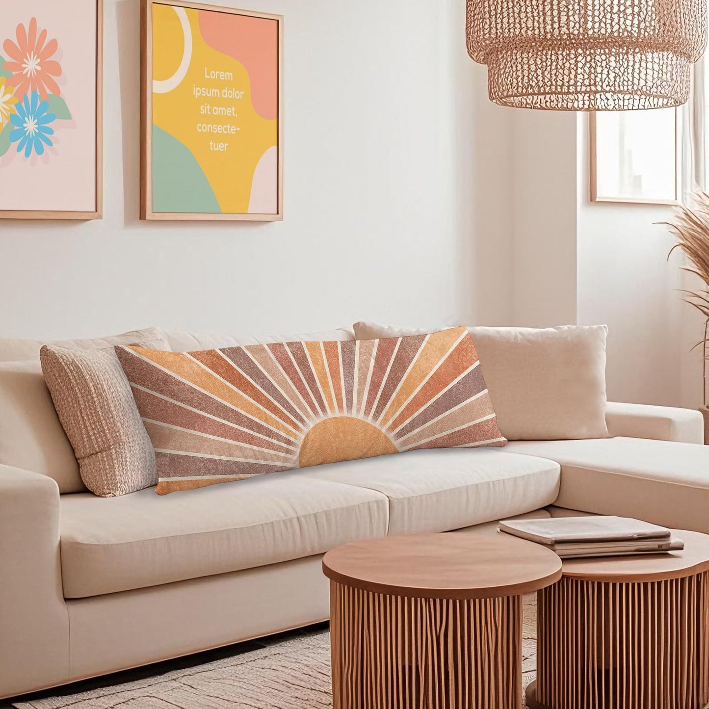 Boho Sun Sunshine 21x54 Body Pillow Cover Case, Modern Neutral Boho Horizontal Sun Sunset Sunrise Decorative Long Hug Pillow Cases for Bed Couch BST220