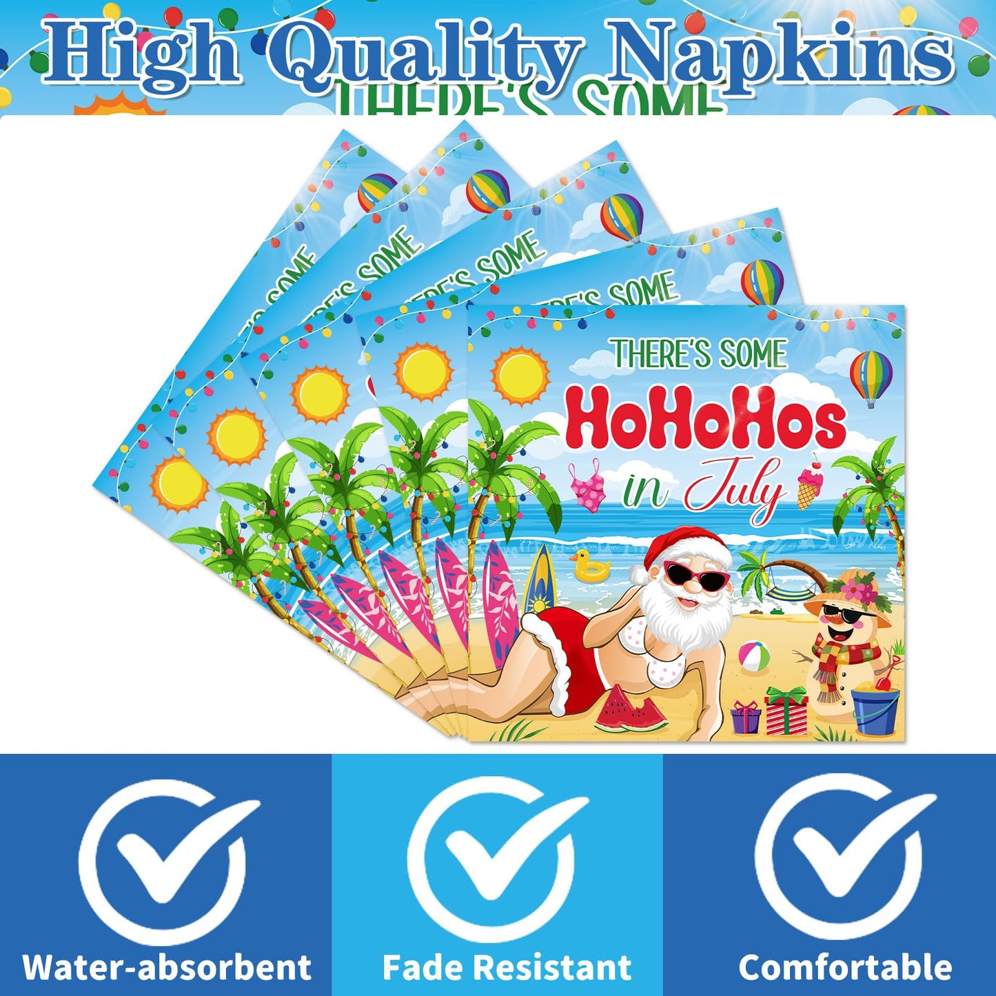 Gameza July Christmas Party Decorations, 50PCS There's Some Hohoho's in July Disposable Paper Napkins Decoration, Summer Xmas Beach Napkins Decor Supplies BST220