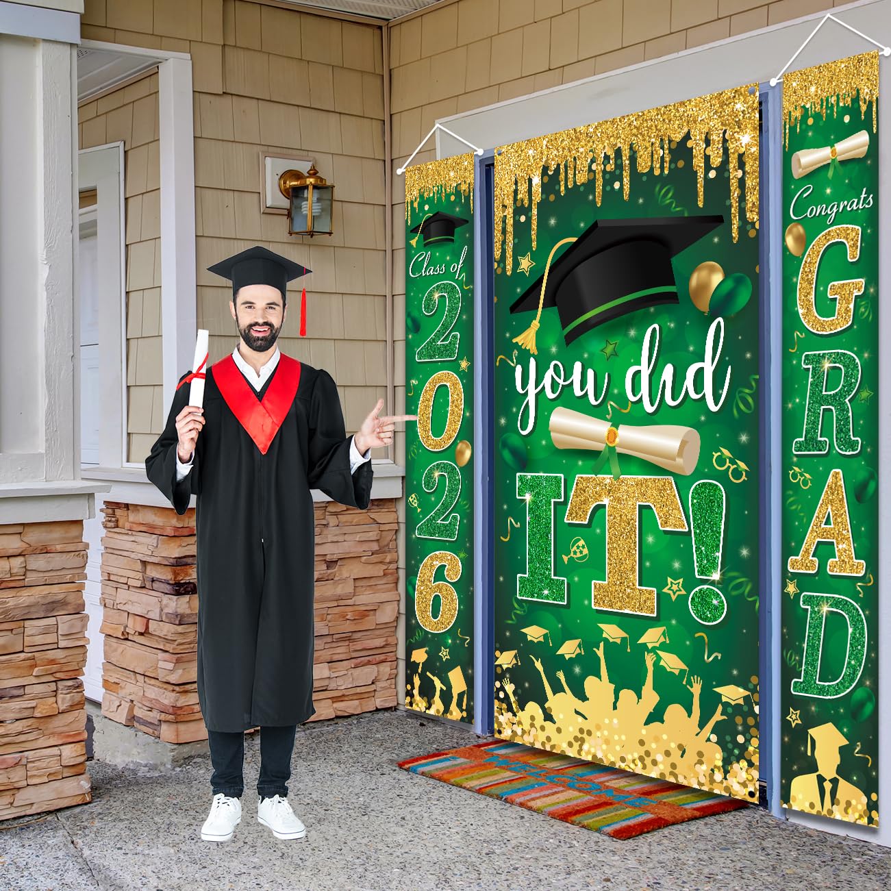 Graduation Decorations Class of 2026 Purple and Gold Congrats Grad Banner and You Did It Door Cover for High School College Graduation Party Supplies(Purple) BST326H