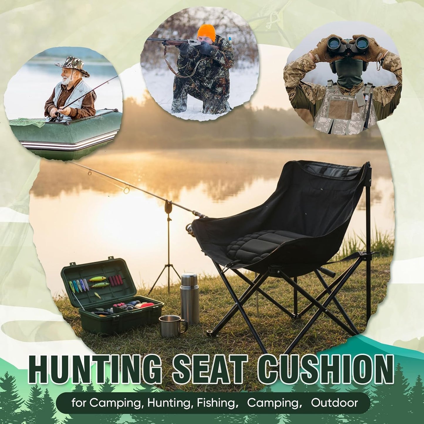 AceOrbit 1 Pcs Portable Hunting Seat Cushion 16.5x11.8 Inches Memory Foam Stadium Stand Seat Cushion with Adjustable Strap Hook Waterproof Lightweight Pad for Outdoor Kayak Bleacher WN420