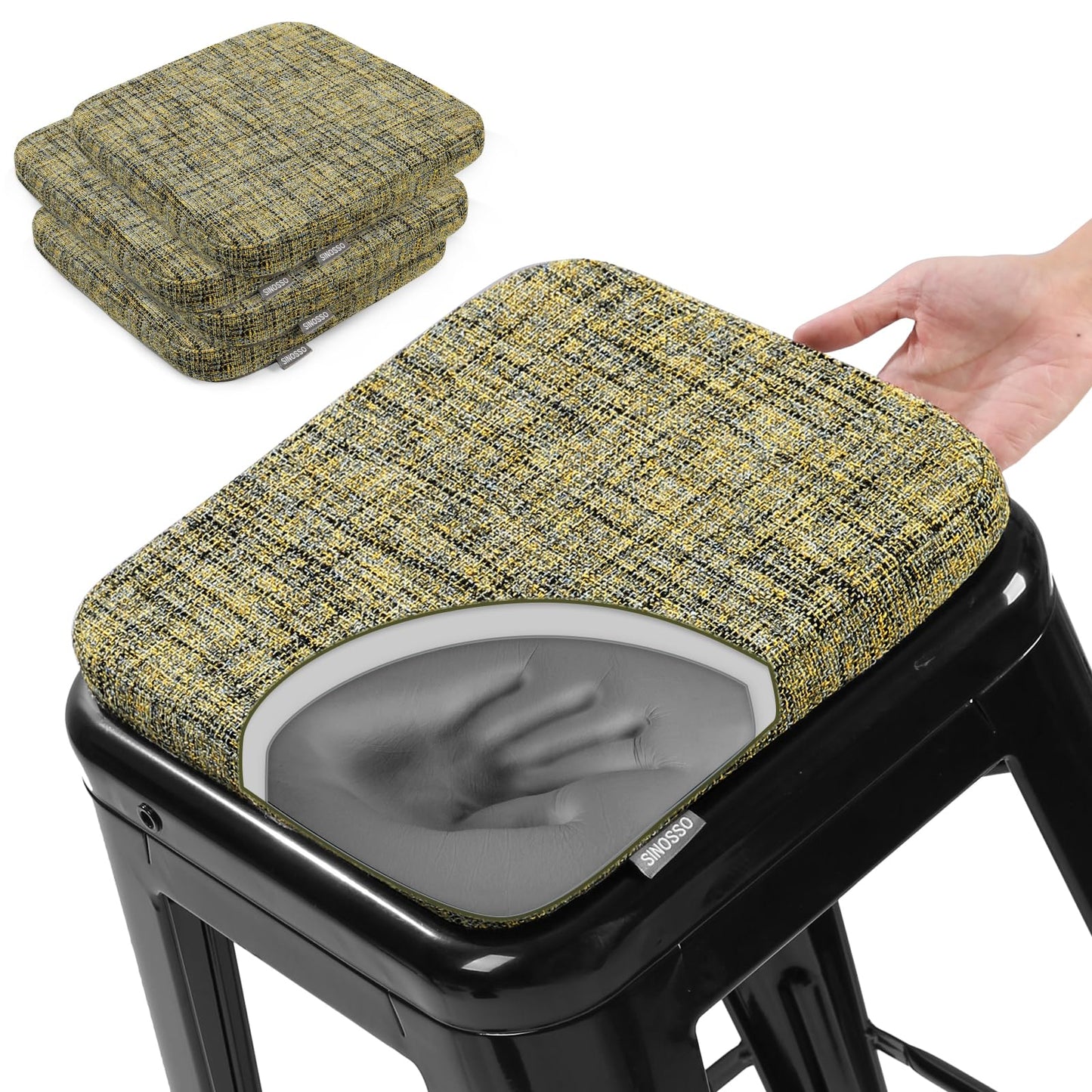 SINOSSO Memory Foam Bar Stool Cushions 4 Pcs, Modern Interwoven Style Magnetic Small Chair Pads Use for Cafe Bistro Stackable Metal Stool (Square, Red, 4) BST220