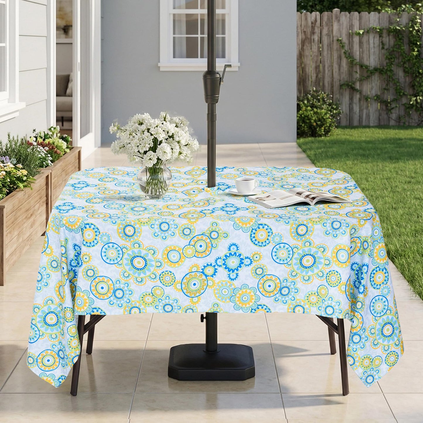 Eternal Beauty 52” Round Tablecloth Waterproof Outdoor Tablecloth with Umbrella Hole Zipper for Spring Summer Patio Picnic Tables (Tropical Palm Leaf) BST326H
